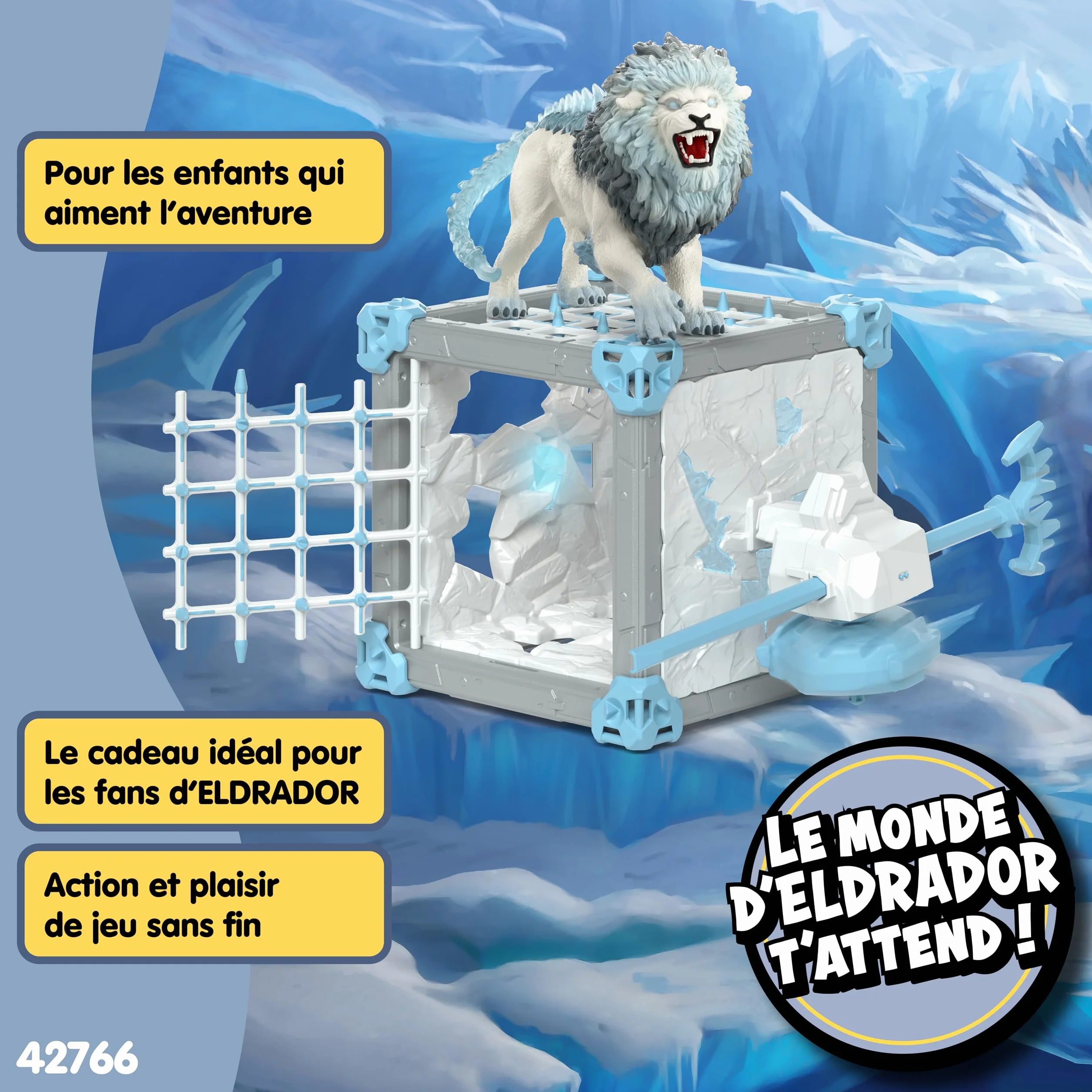 Schleich ELDRADOR Creatures Battle Cave Lion de Glace 42766 Coffret Monstre toupie Grille Cristal 31 pièces Jouet dès 7 Ans