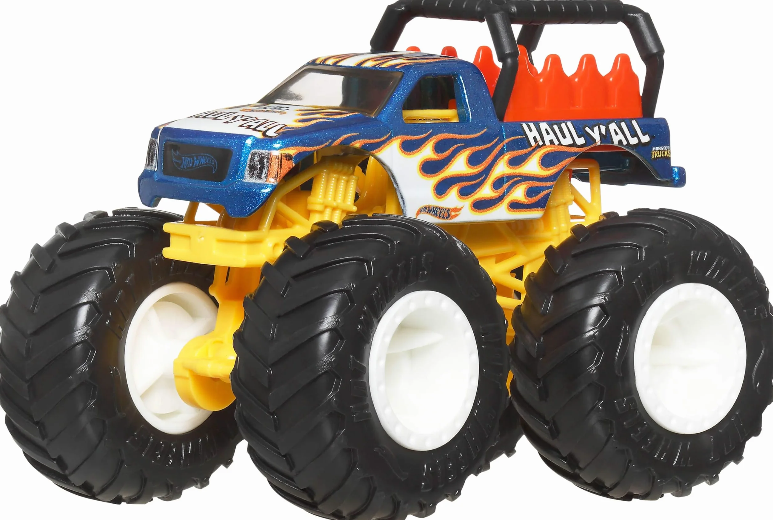 Hot Wheels Pack de 4 Monster Trucks 1/64 Véhicules à l’échelle, Roues Géantes JGD65