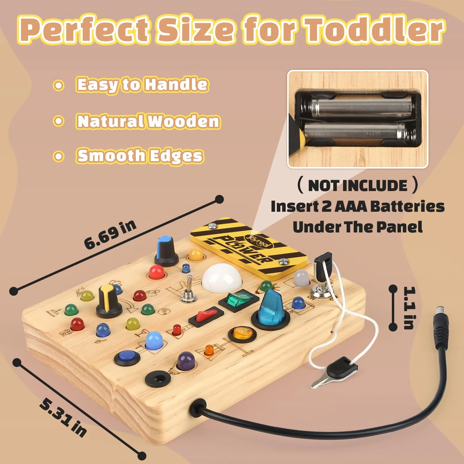 Joyreal Planche Busy Board Montessori en Bois avec 19 LED, Jouet Bebe 1 2 3 Ans, Tableau d'Activité Sensoriel