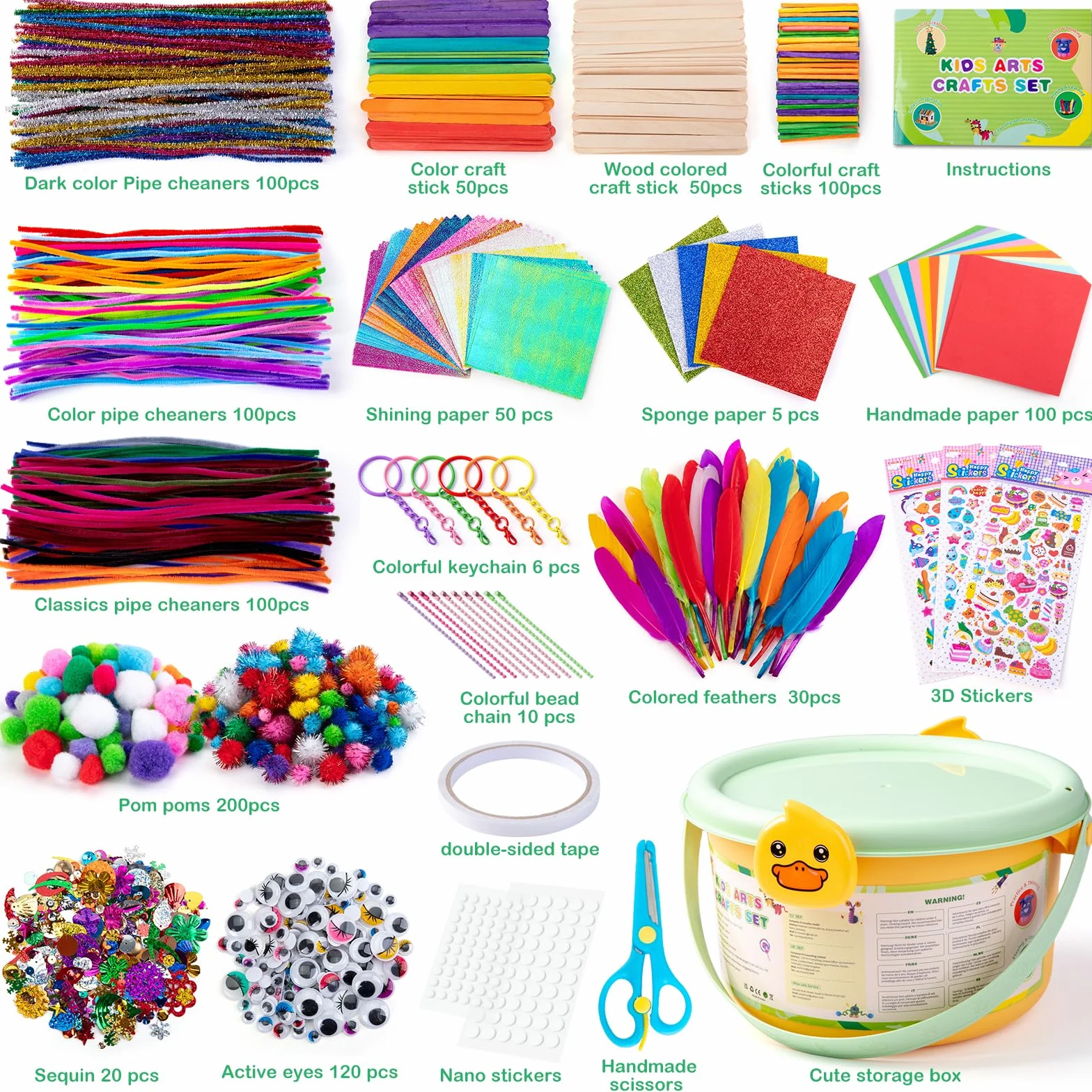Sundaymot 5000 Kit Bricolage Enfants DIY Activité Manuelle avec Yeux Oscillants Pompons Paillettes Tissu Feutre Plumes 3+ ans