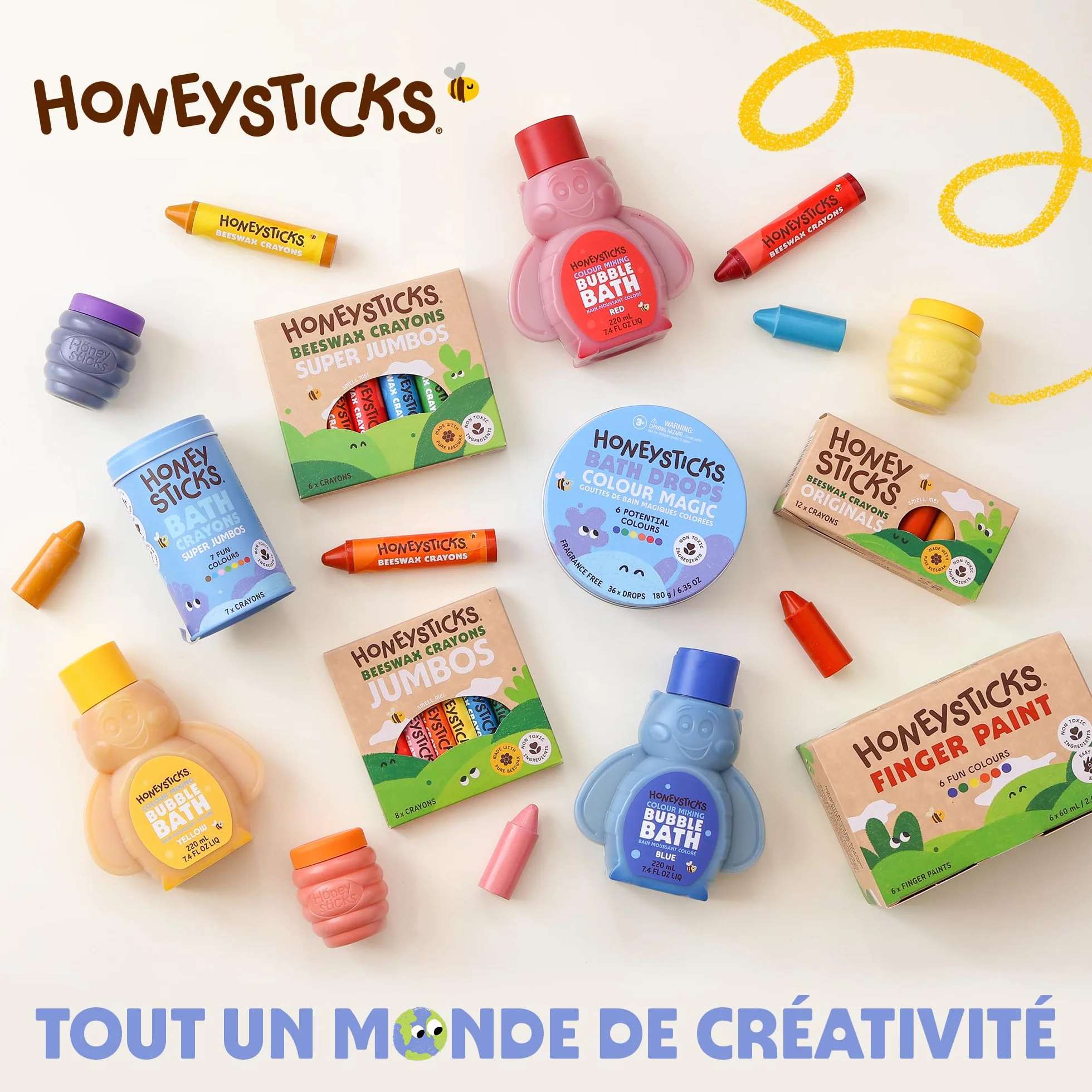 Honeysticks Peinture au Doigt 6 Couleurs Vives Lavable Sûre Enfants 1-5 Ans à Base d'Eau Écologique