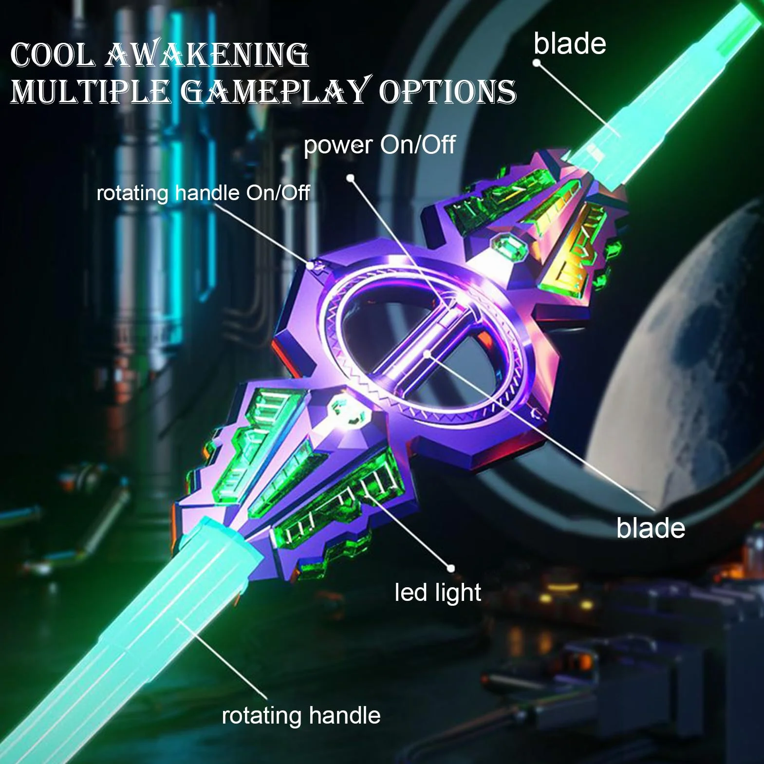 Sabre Laser Rétractable avec Effets Sonores LED, Épée Double Tranchant Rechargeable Jouet Rotatif