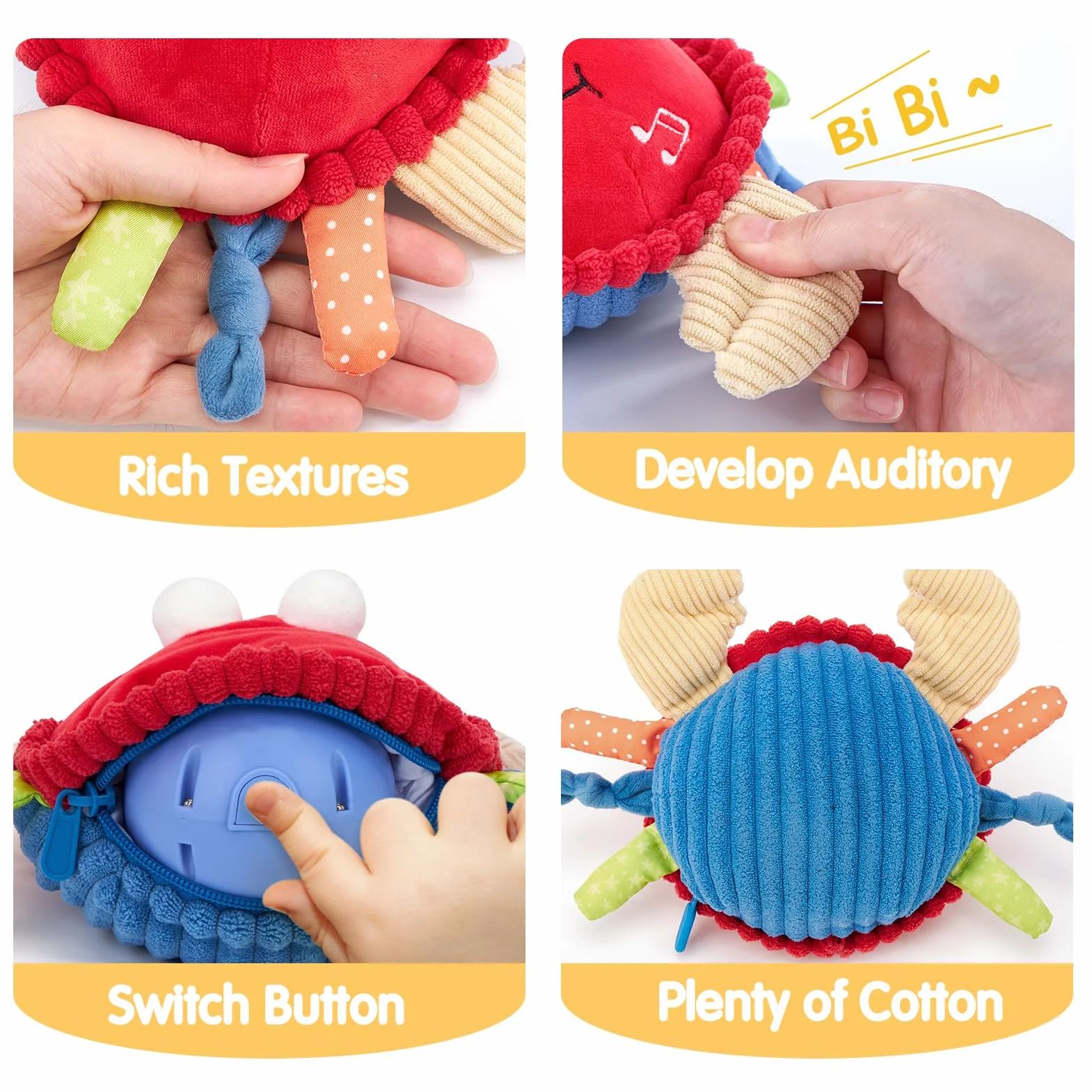 Jouet Bebe 6-12 Mois, Crabe Qui Marche avec Musique et Enregistrement, Jouets en Peluche Interactifs Tummy Time