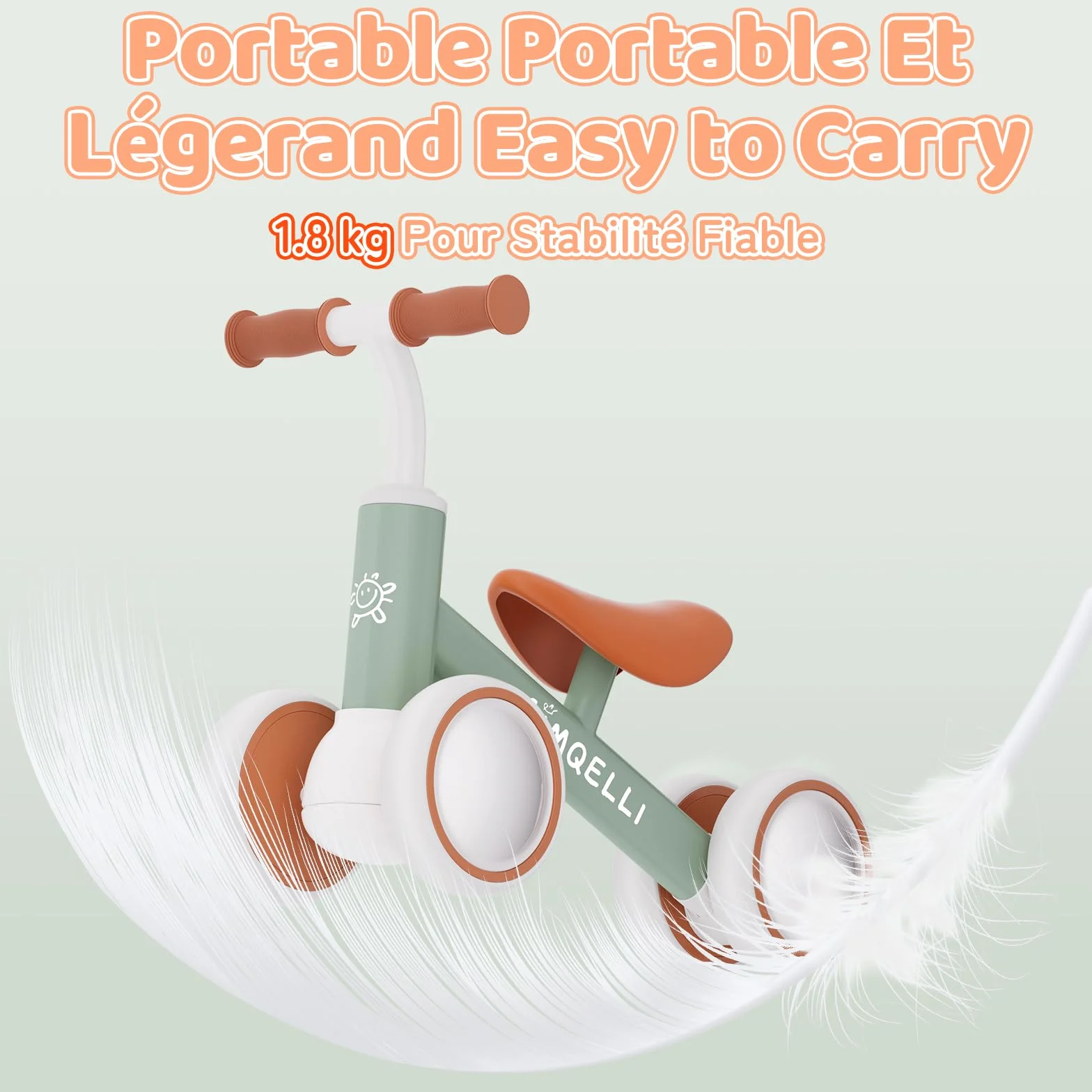 Vélo d'équilibre Draisienne Bébé 1 an 4 Roues sans Pédales pour Enfant 10-24 Mois Garçons Filles Cadeau Anniversaire Noel Vert