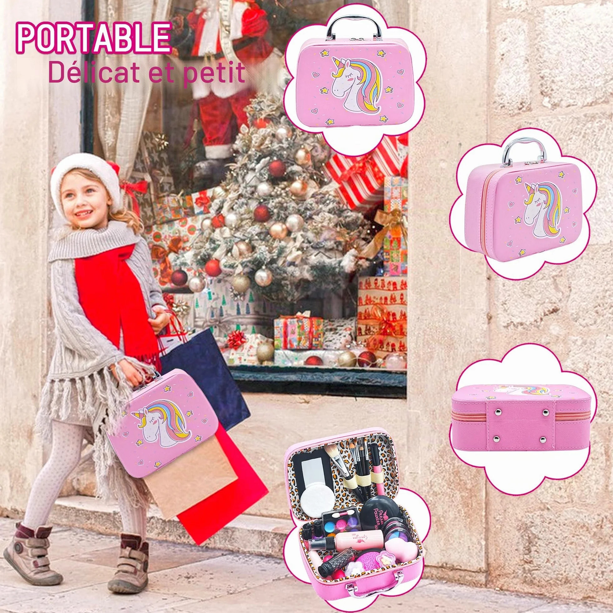 Maquillage Enfant Jouet Filles Lavable Malette Coffret Maquillage Palette Makeup Set Cadeau Noël Anniversaire Princesse 3-12 Ans