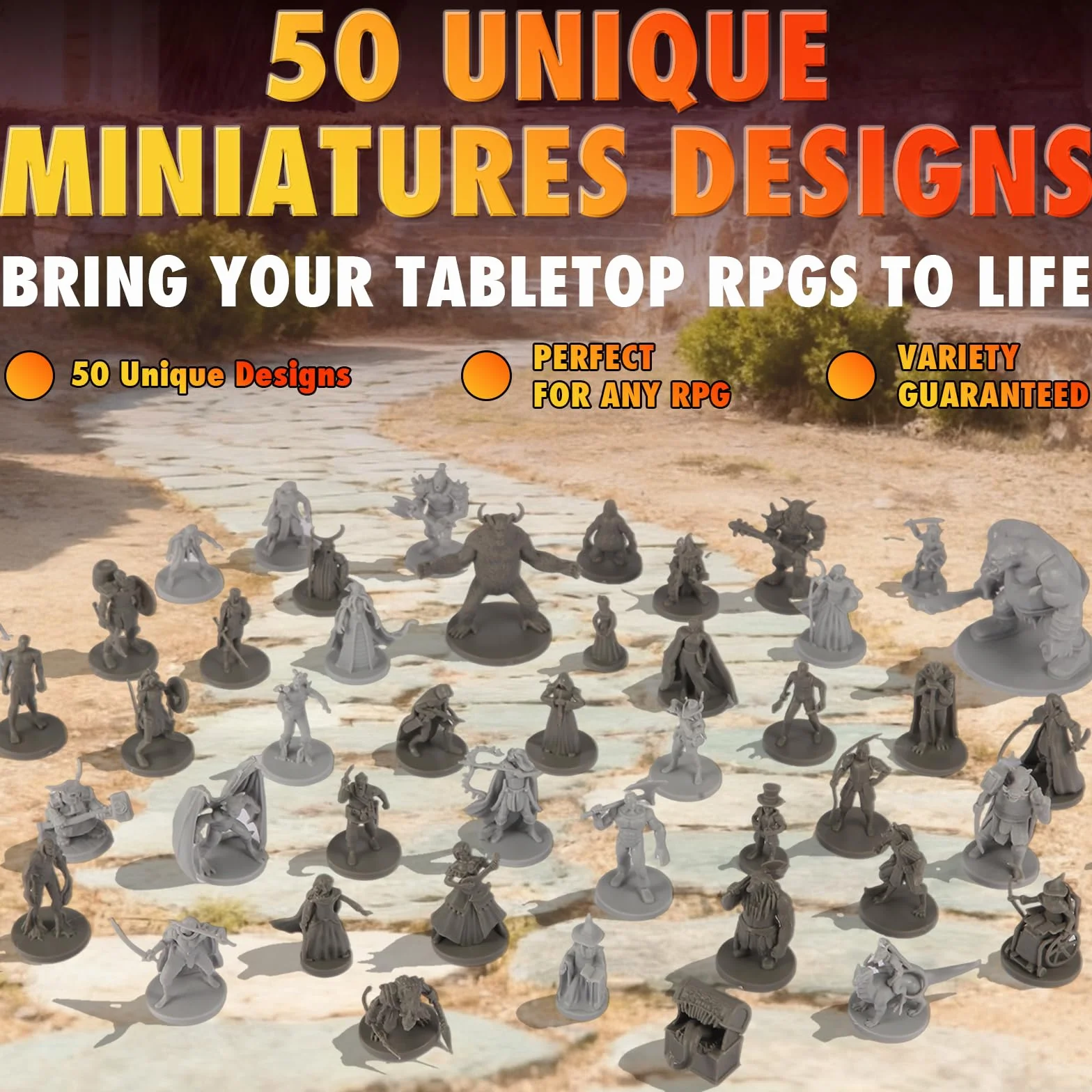50 figurines RPG fantaisie miniatures pour donjons et dragons Pathfinder non peints