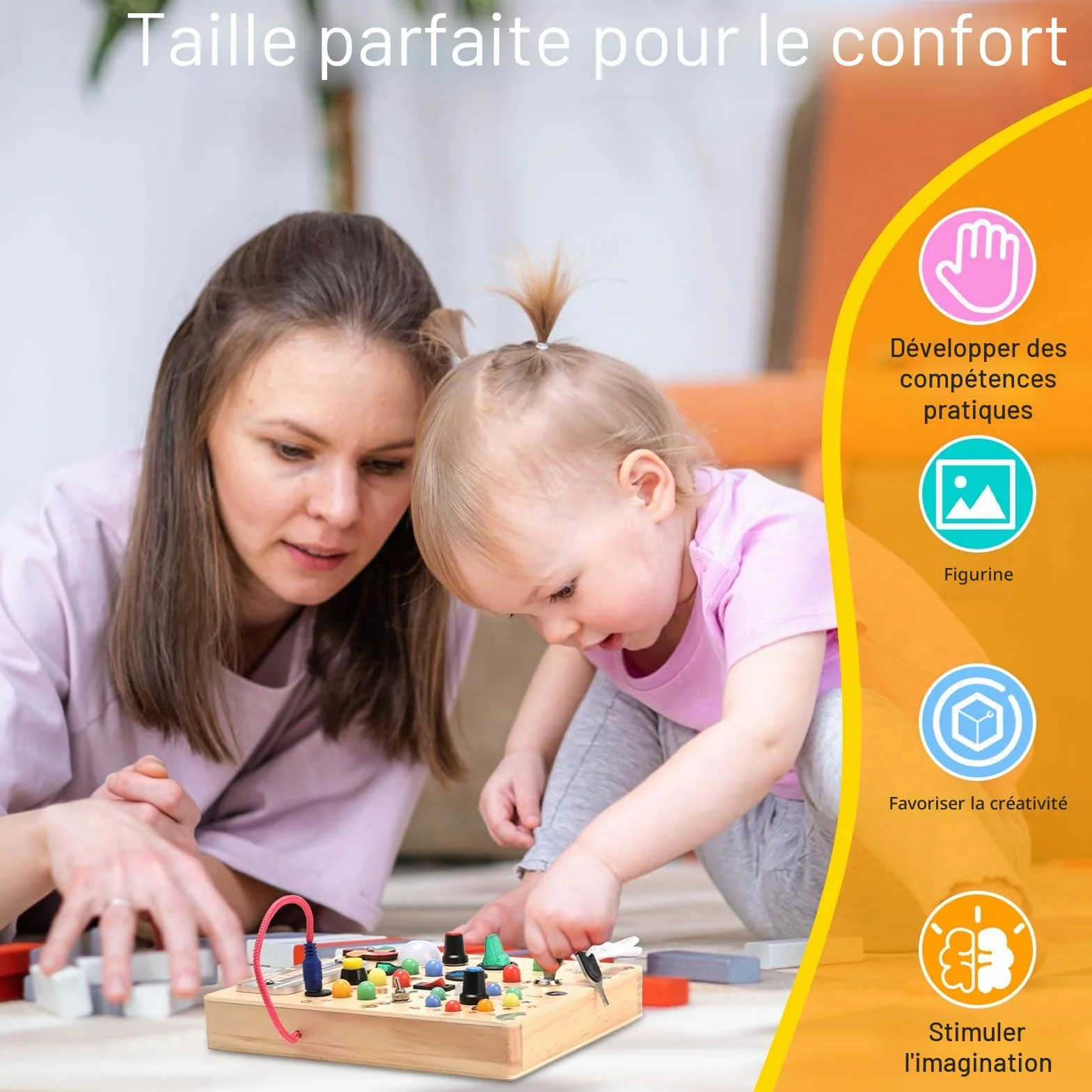 Planche Montessori Busy Board en Bois pour Bébé 3+ Ans, Activity Board avec 19 Lumières, Jouet Éducatif Sensoriel Motricité, Voyage Portable Cadeau Garçons Filles