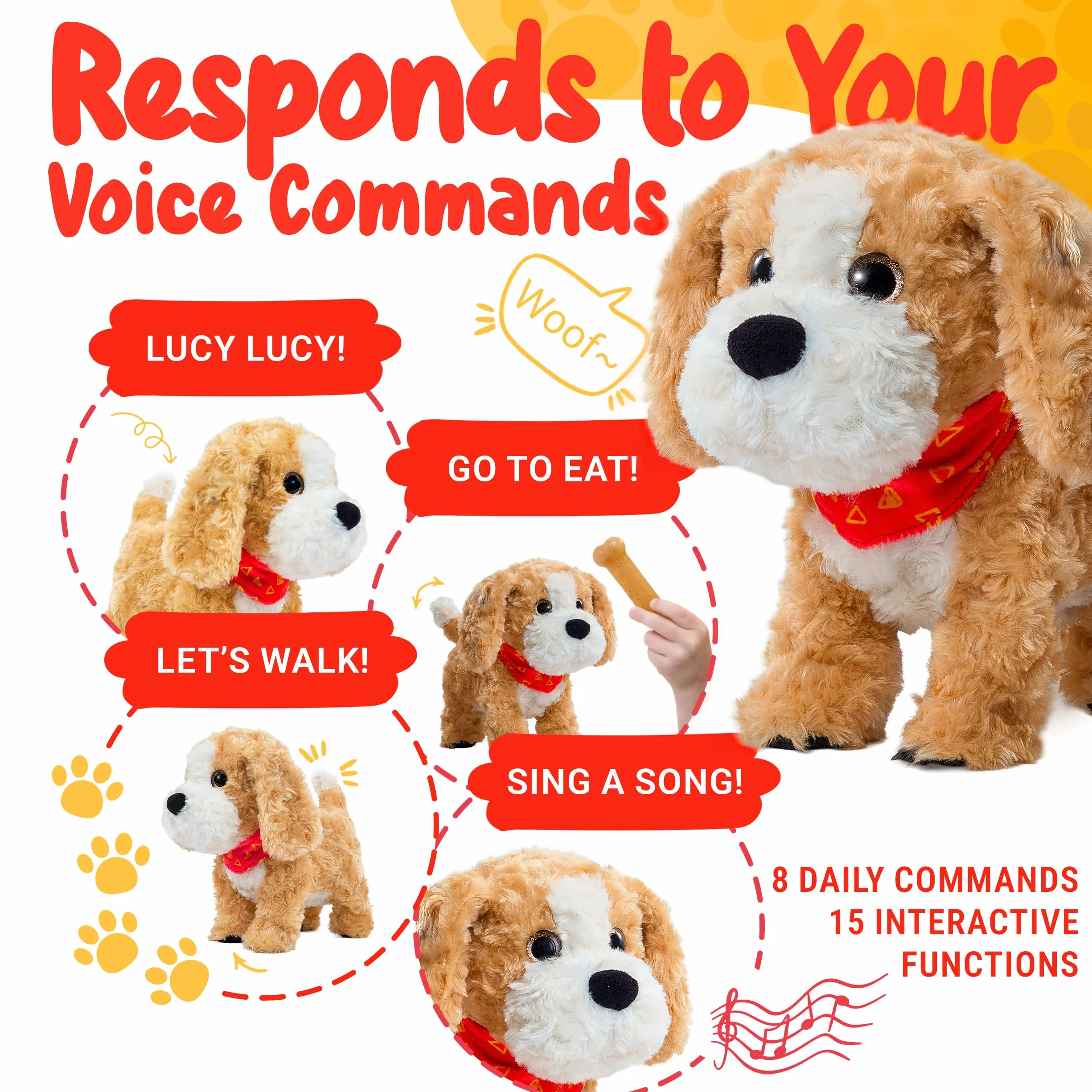 JoyCat Chien Jouet Interactif qui Marche et Aboie, Peluche Éducative pour Enfants 3-6 Ans