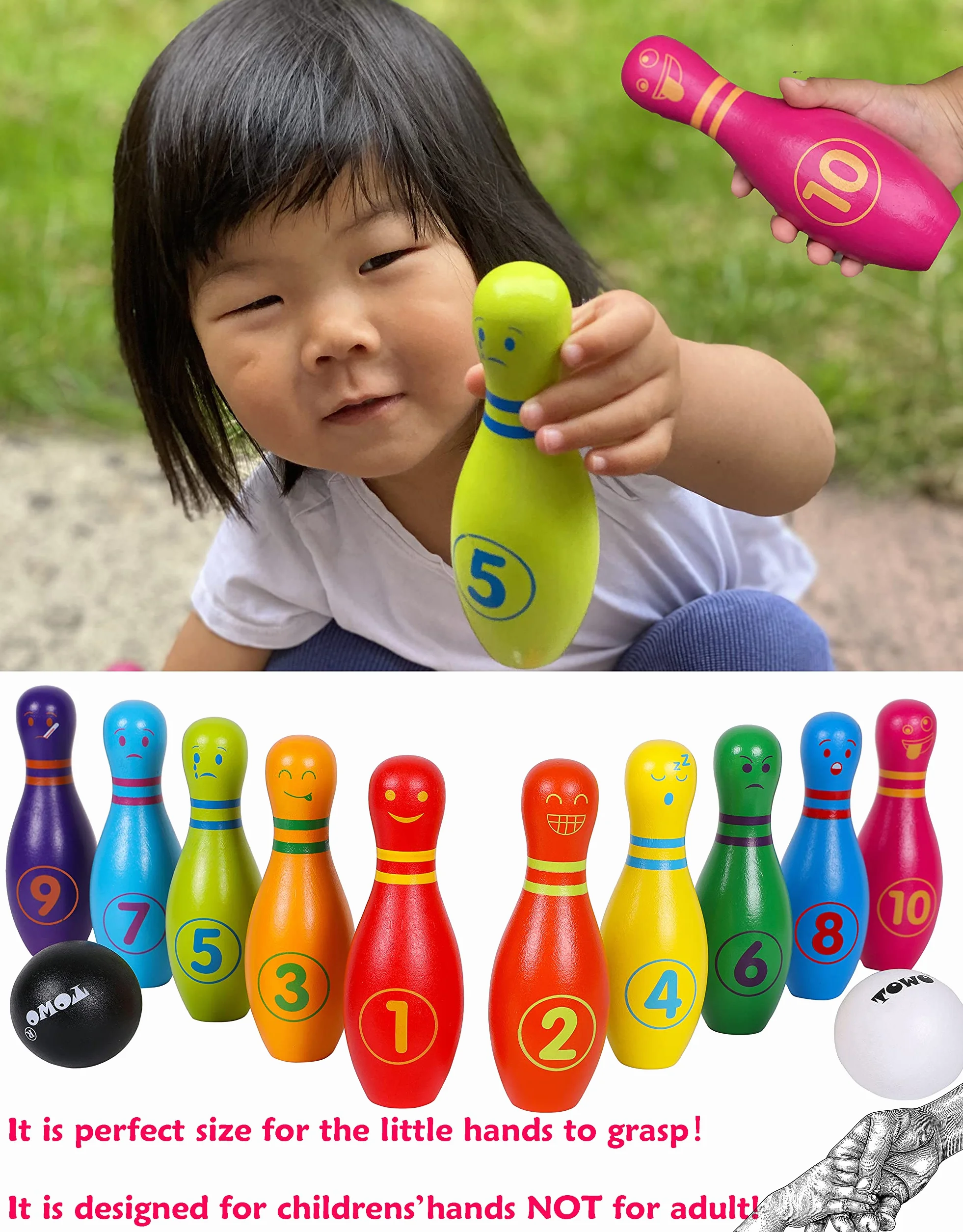 Jeu de quilles en Bois TOWO pour Enfants - 10 quilles avec Expressions faciales et Chiffres