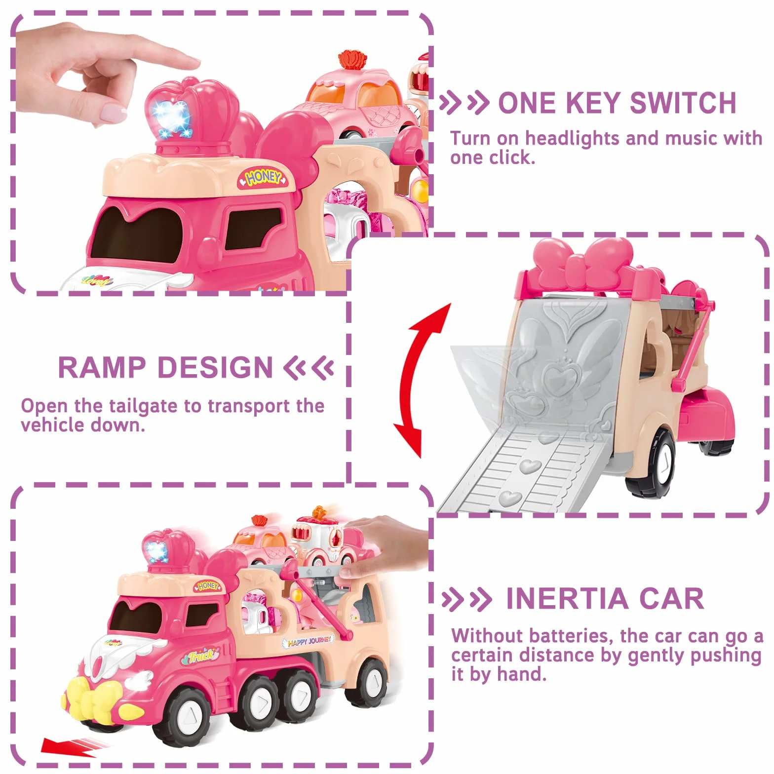 Camion Jouet 9 en 1 avec Sons et Lumières, Transporteur de Voitures Cadeau Anniversaire pour Garçons Filles 2-4 Ans