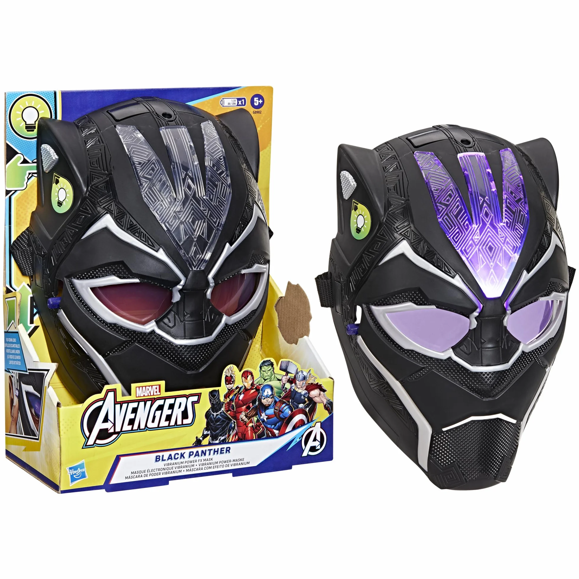 Masque électronique Vibranium Black Panther Marvel Avengers jouet déguisement effets lumineux super-héros 5 ans