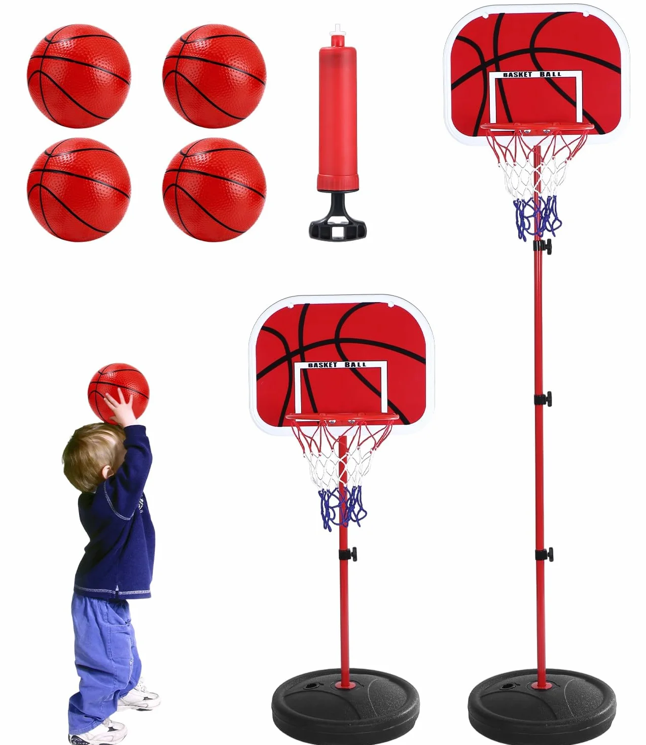 Panier De Basket Enfant 50-150cm Exterieur Portable avec Base Lestage