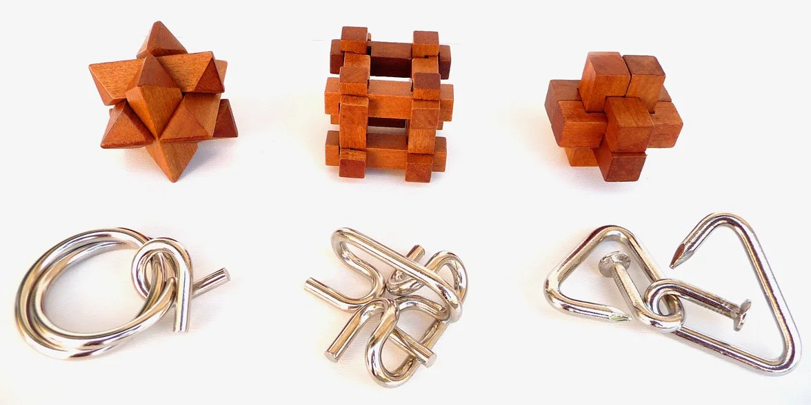 Logica Jeux Art. Set 6 en 1 Série Leonardo Casse-têtes Bois Métal Difficultés Mixtes