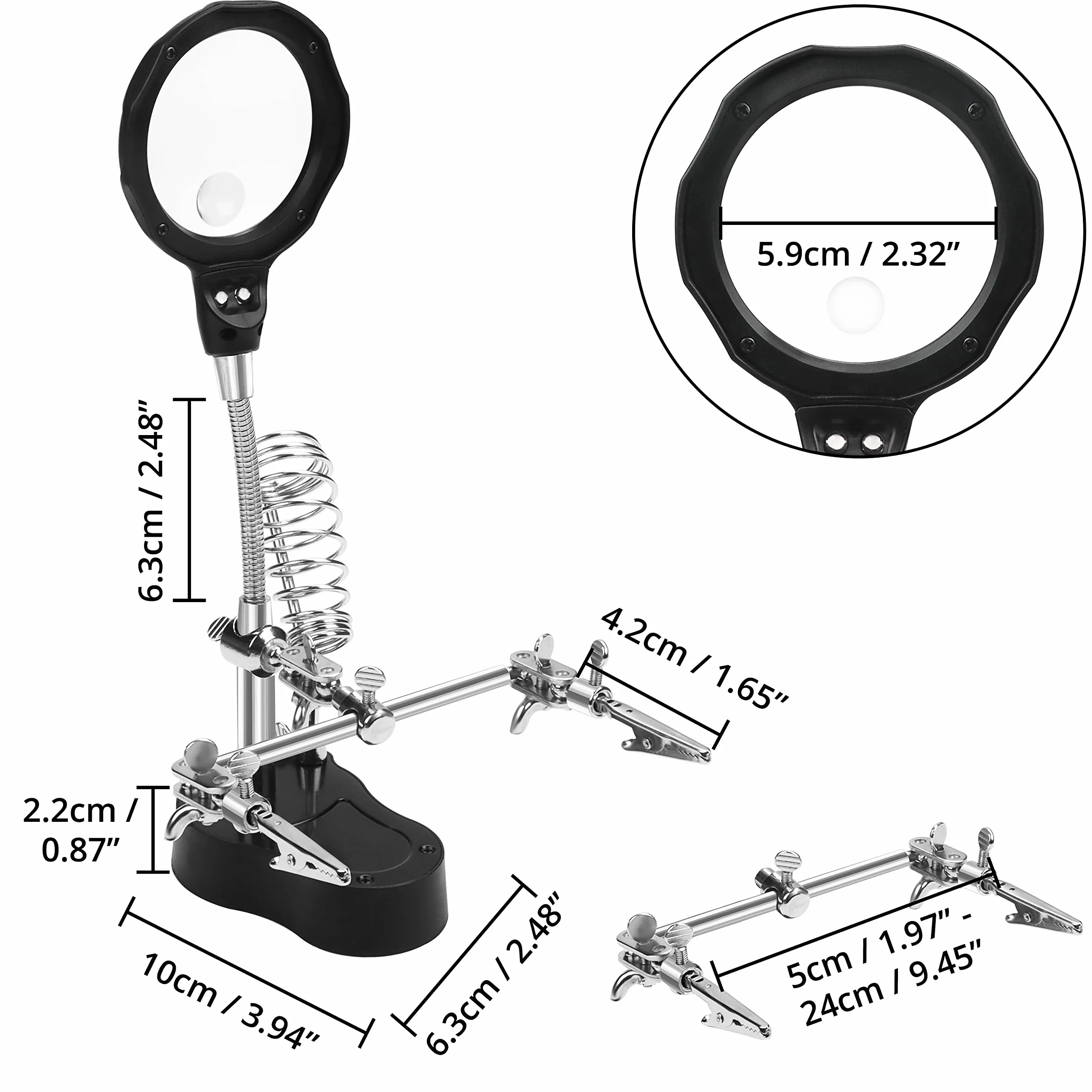 Kurtzy Troisieme Main Maquette avec Lampe Etabli LED Loupe 3,5X 12X Support Fer à Souder Ajustable Pinces Crocodiles Réparation Bijoux Électroniques