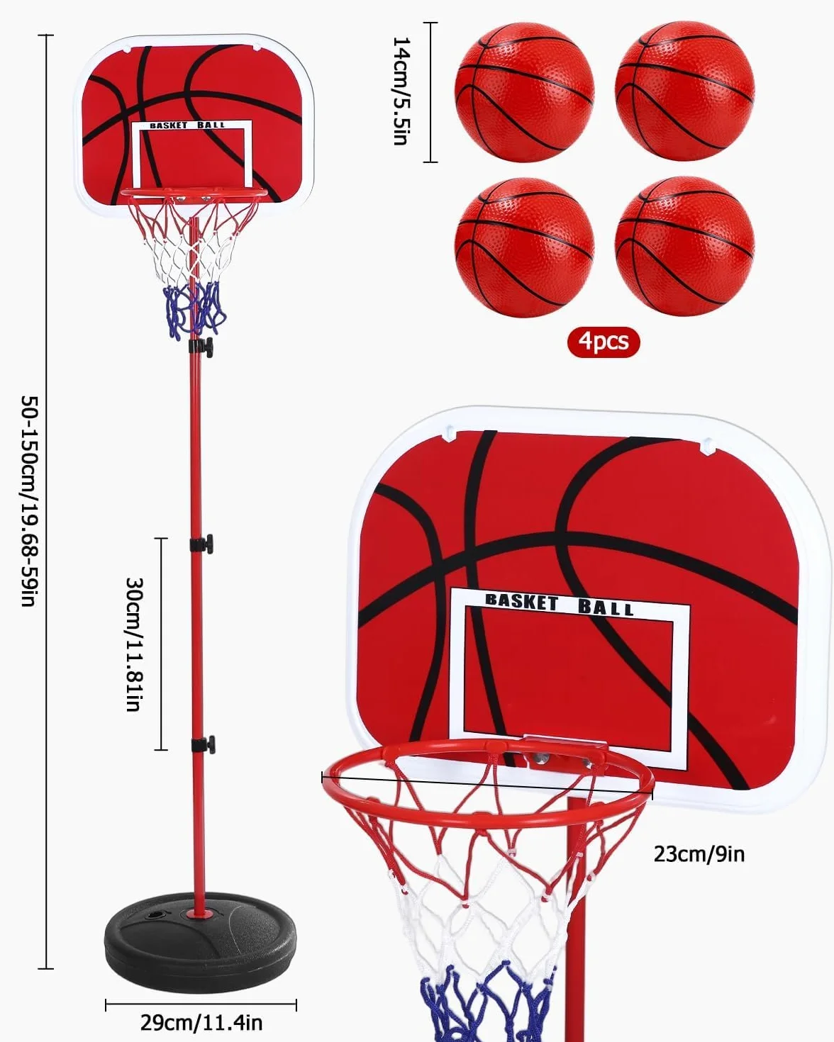 Panier De Basket Enfant 50-150cm Exterieur Portable avec Base Lestage
