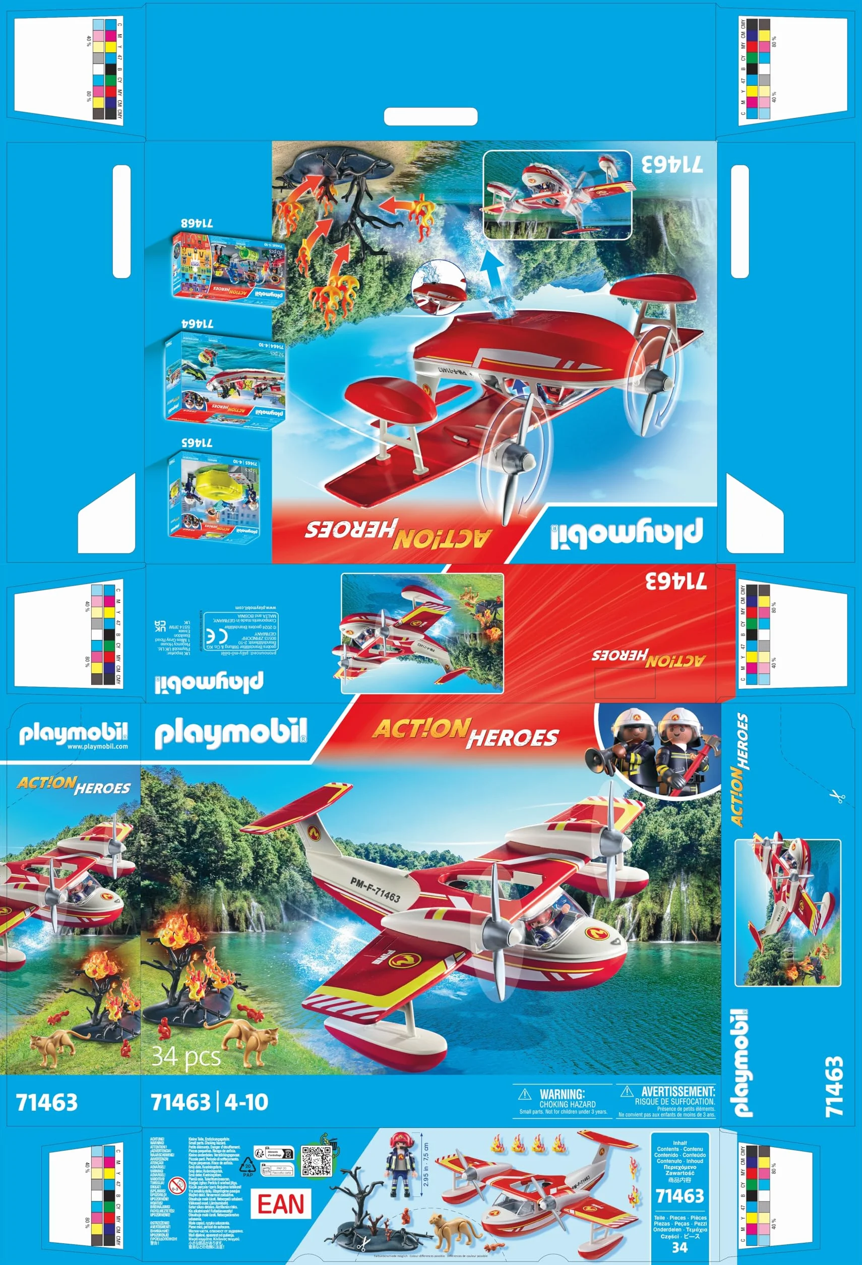 Playmobil 71463 Hydravion Pompier Action Heroes Avion Anti-Incendie avec Fonction d'extinction Dès 4 Ans