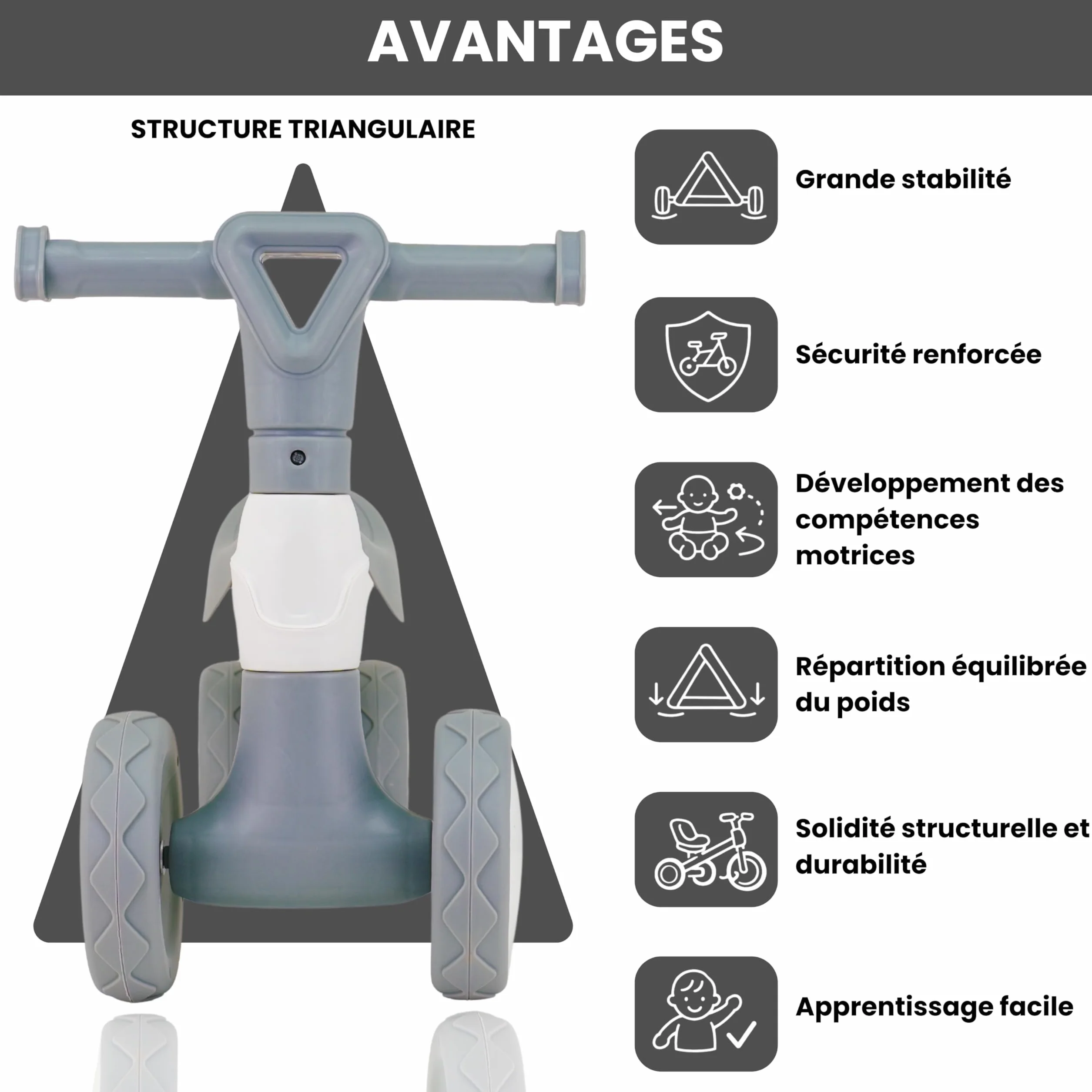Edibaby Draisienne Bébé 1 an Vélo sans Pédales D'équilibre Enfant 10-24 Mois