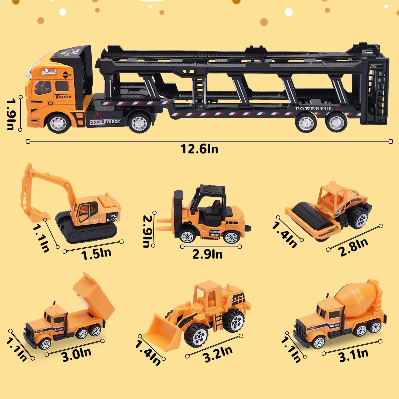 VBACALA Camion de Transporteur Voiture Jouet 7 en 1, Ensembles de Construction pour Enfants 3 Ans