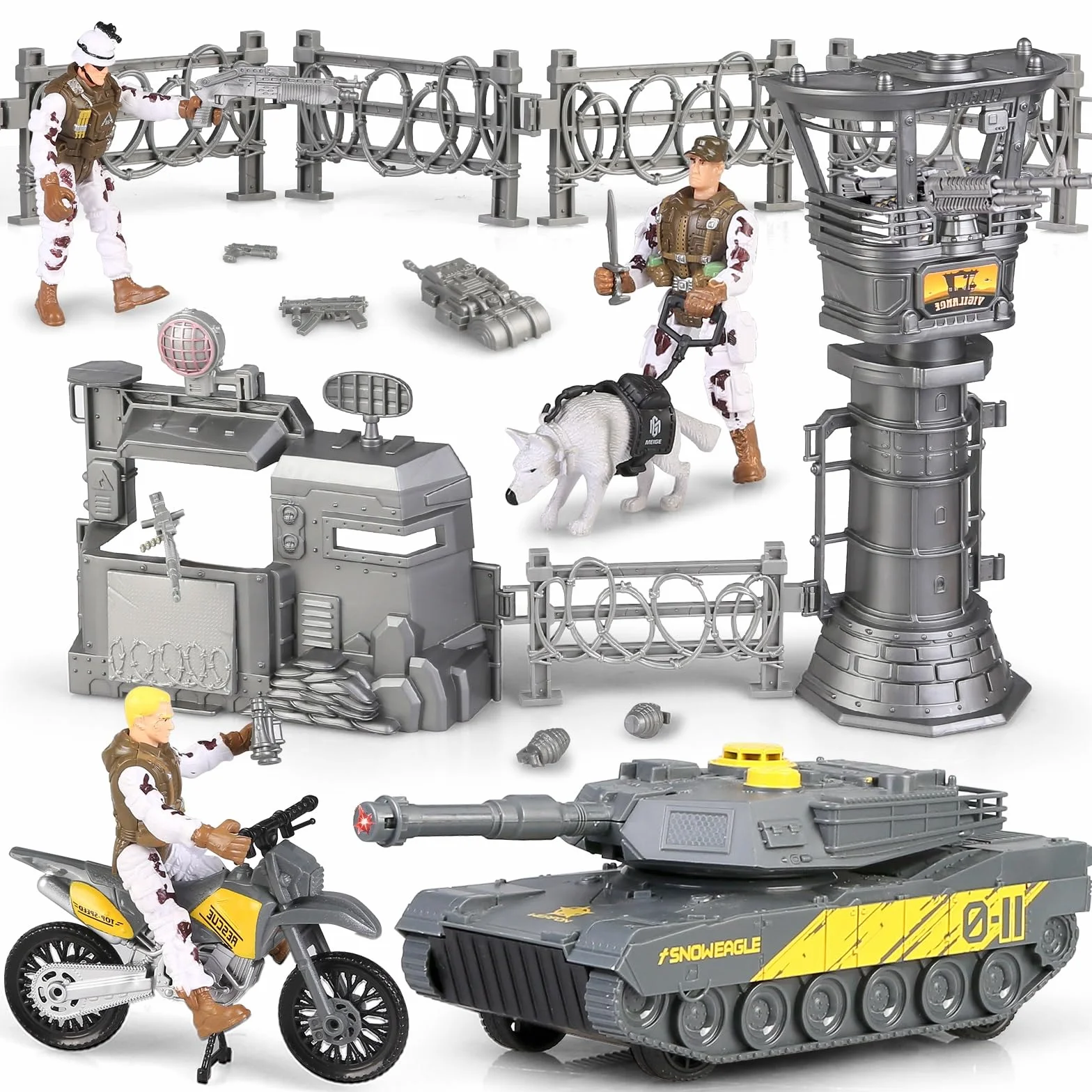 Base Militaire Jouets Véhicules Figurines Soldats Moto Combat 3+ Ans
