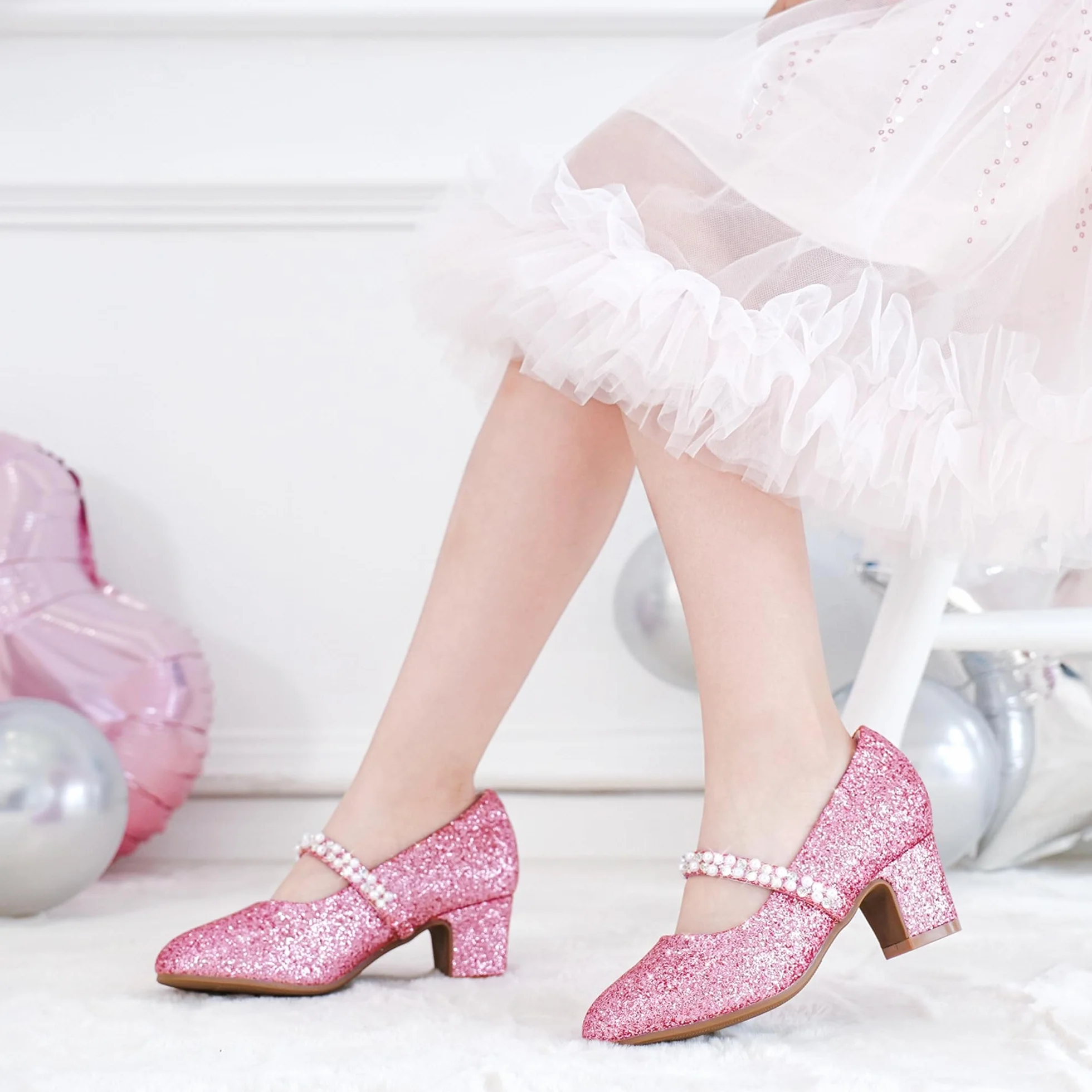 LAURMOSA Perles Chaussure Princesse Fille Mary Jane Talon Enfant Mariage
