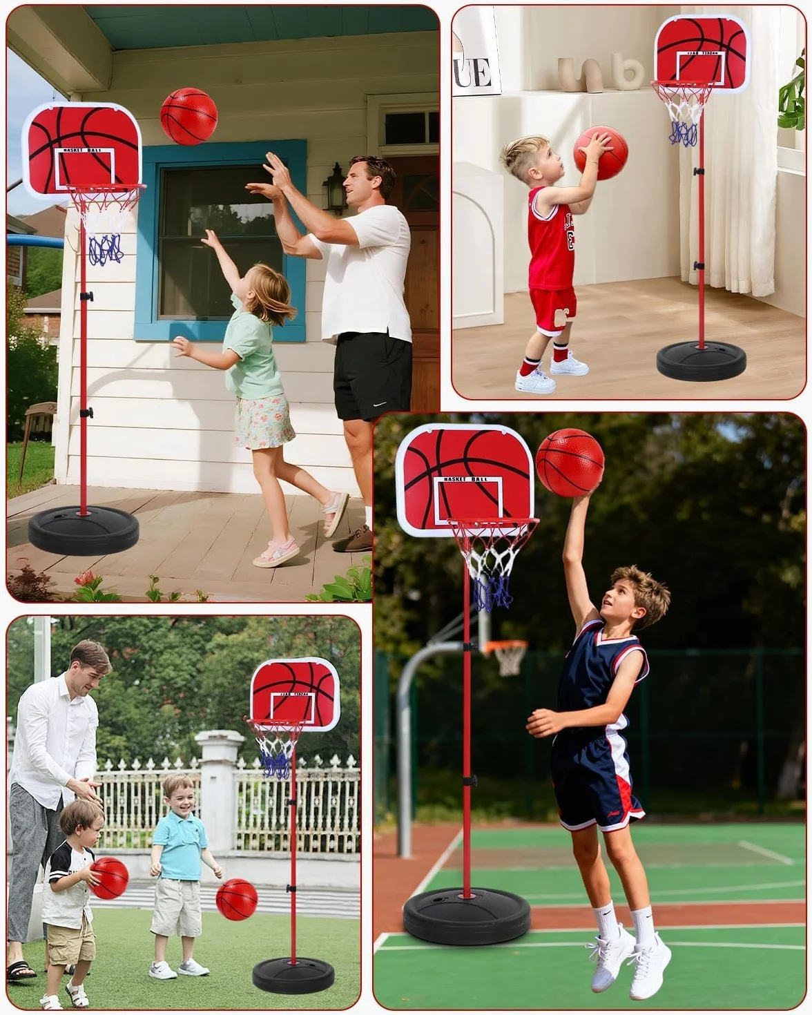Panier De Basket Enfant 50-150cm Exterieur Portable avec Base Lestage