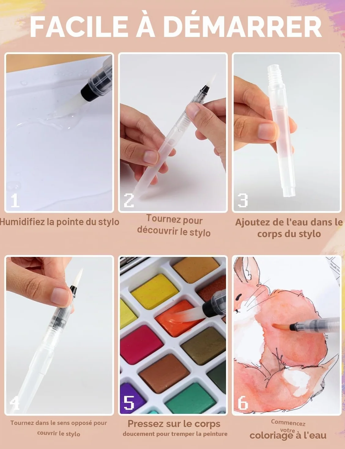 Nicpro Kit de Aquarelle Peinture avec Boîte, 100 Couleurs Macaron Métallique et Fluorescent, 8 Pinceaux, 25 Papiers, Palette