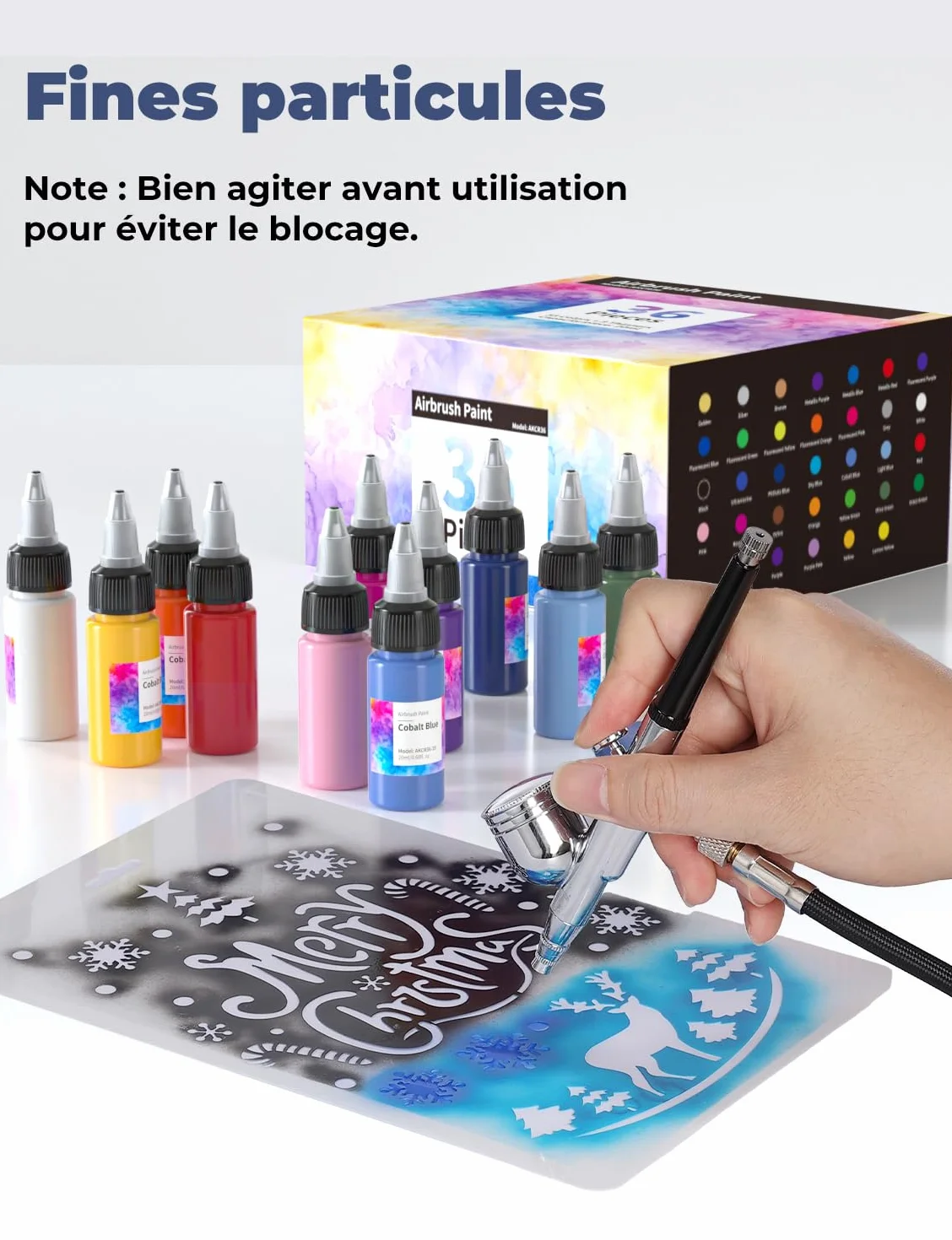 Kit Peinture Aérographe Oasser 36 Pcs 33 Couleurs 20 ml
