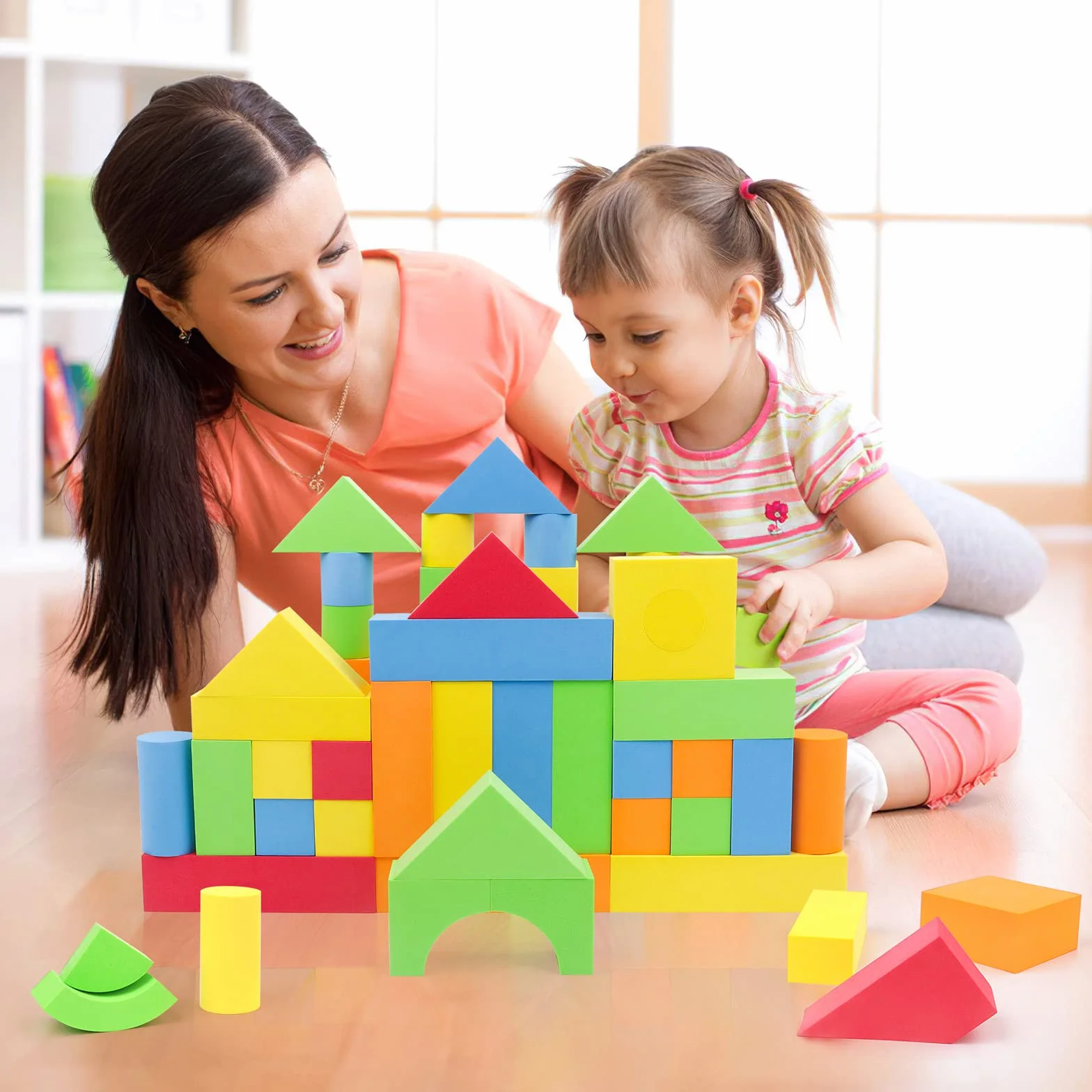 deAO Blocs de Construction en Caoutchouc et Mousse 131 Pièces Jouet d'Apprentissage Créatif pour Enfants