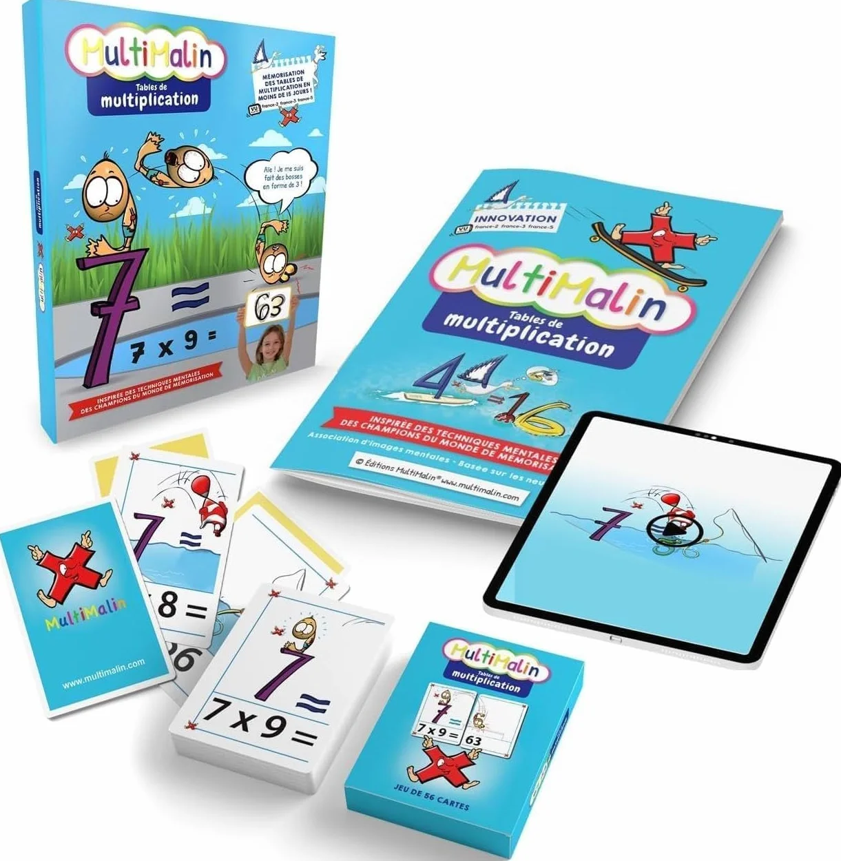 Coffret Tables de Multiplication CE1 CM2 - Livret Dessins Animés Jeu de Cartes Apprendre Tables de Multiplication en Moins de 15 Jours