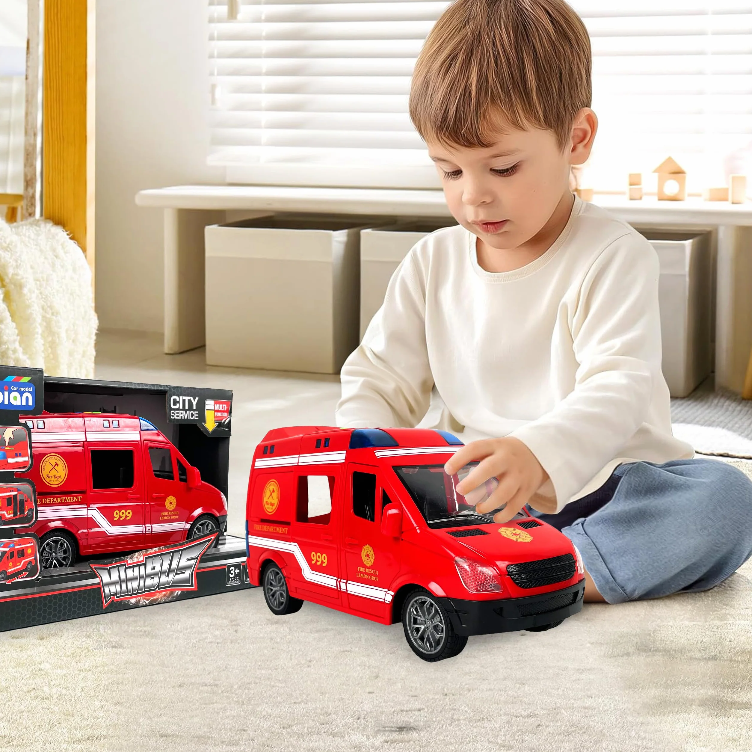 CELMAN Jouet ambulance avec support son et lumière véhicule secours voiture enfant 3 ans