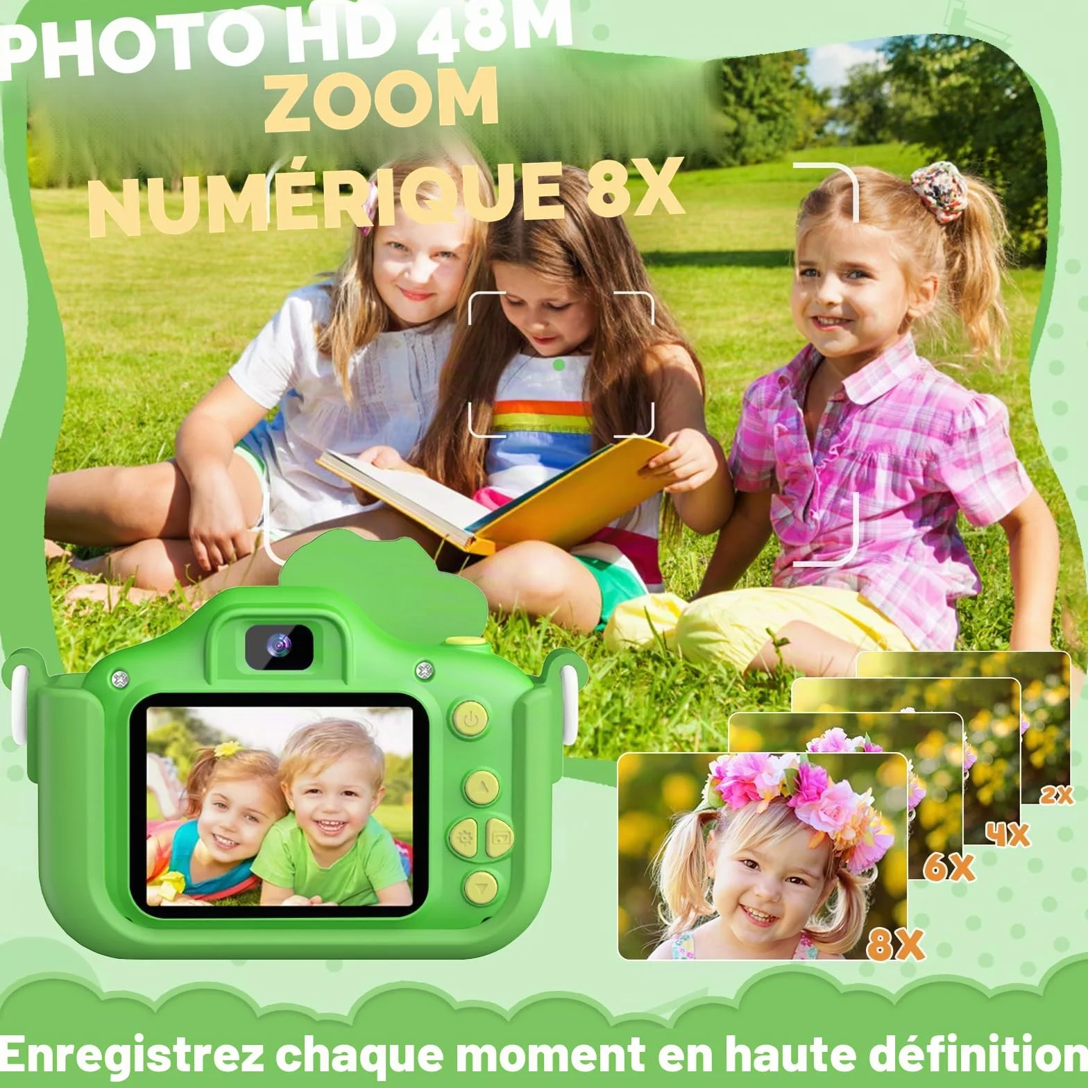 Appareil Photo Enfant 48MP 1080P HD Vidéo Rechargeable Caméscope 3-12 Ans avec 32G Carte SD et Étui Silicone