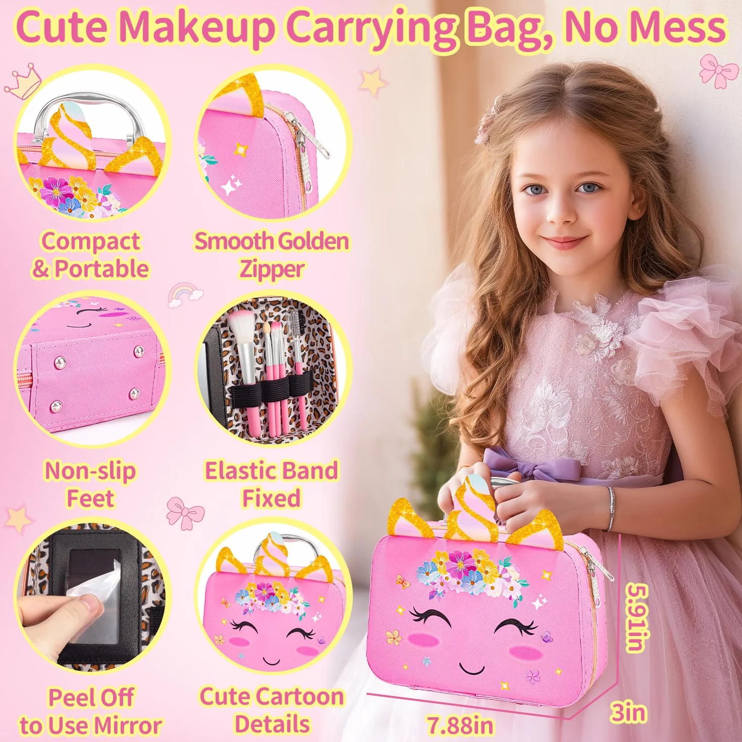 Malette Maquillage Enfant Fille Lavable avec Vernis à Ongles Rouge à Lèvres Jouet Cadeau 3-10 ans