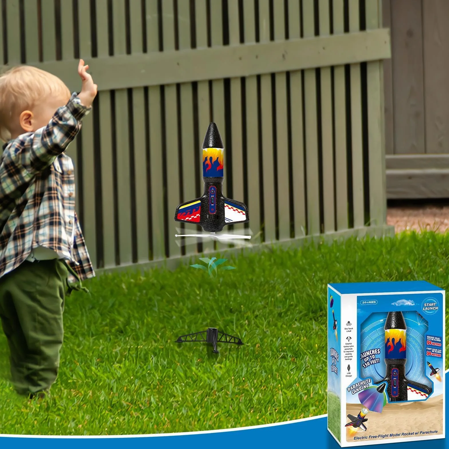Jouet de fusée lancement de mousse avec parachute pour enfants en plein air activité STEM