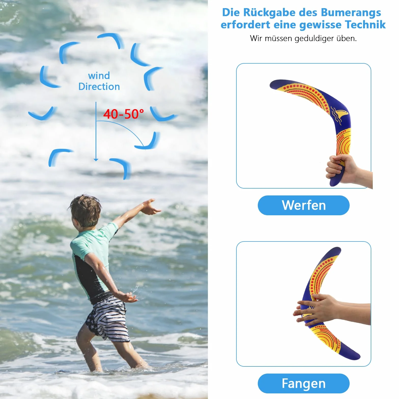 Boomerang pour enfants et adultes - Boomerang de retour en plastique EVA - Jouet à lancer en forme de V pour jeux de plein air