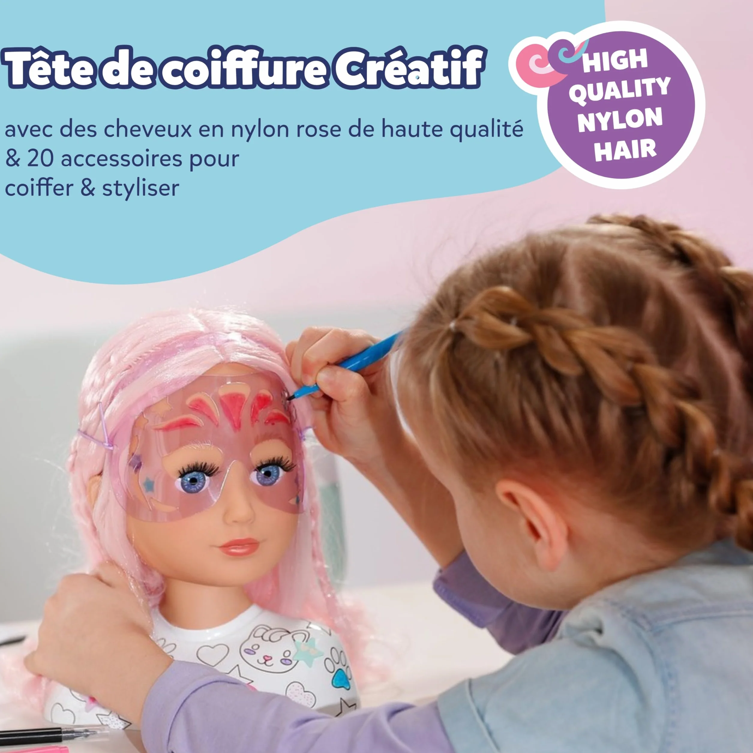 BABY born Tête de Coiffure Créative pour Enfants 3 Ans - Poupée Maquillage Cheveux Roses avec Marqueurs & Accessoires