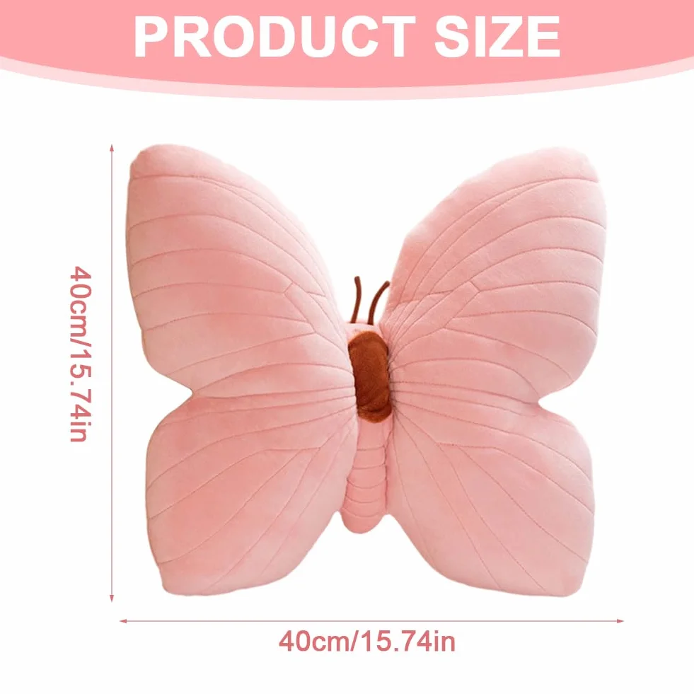 Coussin en peluche papillon 40 cm décoratif rose