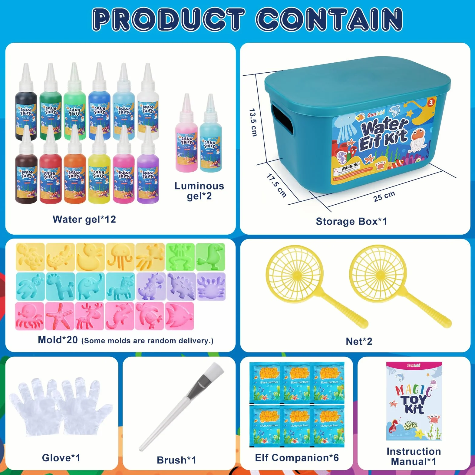 Sanlebi Aqua Gelz Set 46 PCS Kit Bouteilles de Gel Coloré 20 Formes Gels Magiques 3D Créatifs Enfants