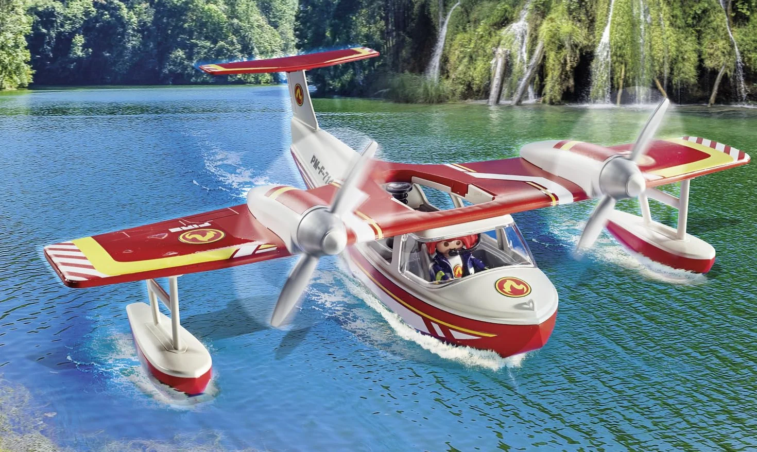 Playmobil 71463 Hydravion Pompier Action Heroes Avion Anti-Incendie avec Fonction d'extinction Dès 4 Ans