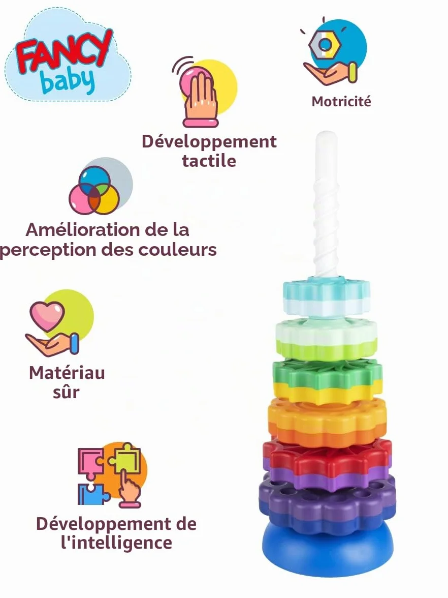 FANCY Grande Pyramide pour Bébé Jouet à Empiler 40 cm - Jouet d’Éveil avec Engrenages Jeux Éducatifs Empilement et Culbuto Cadeau Enfant 1 2 3 Ans