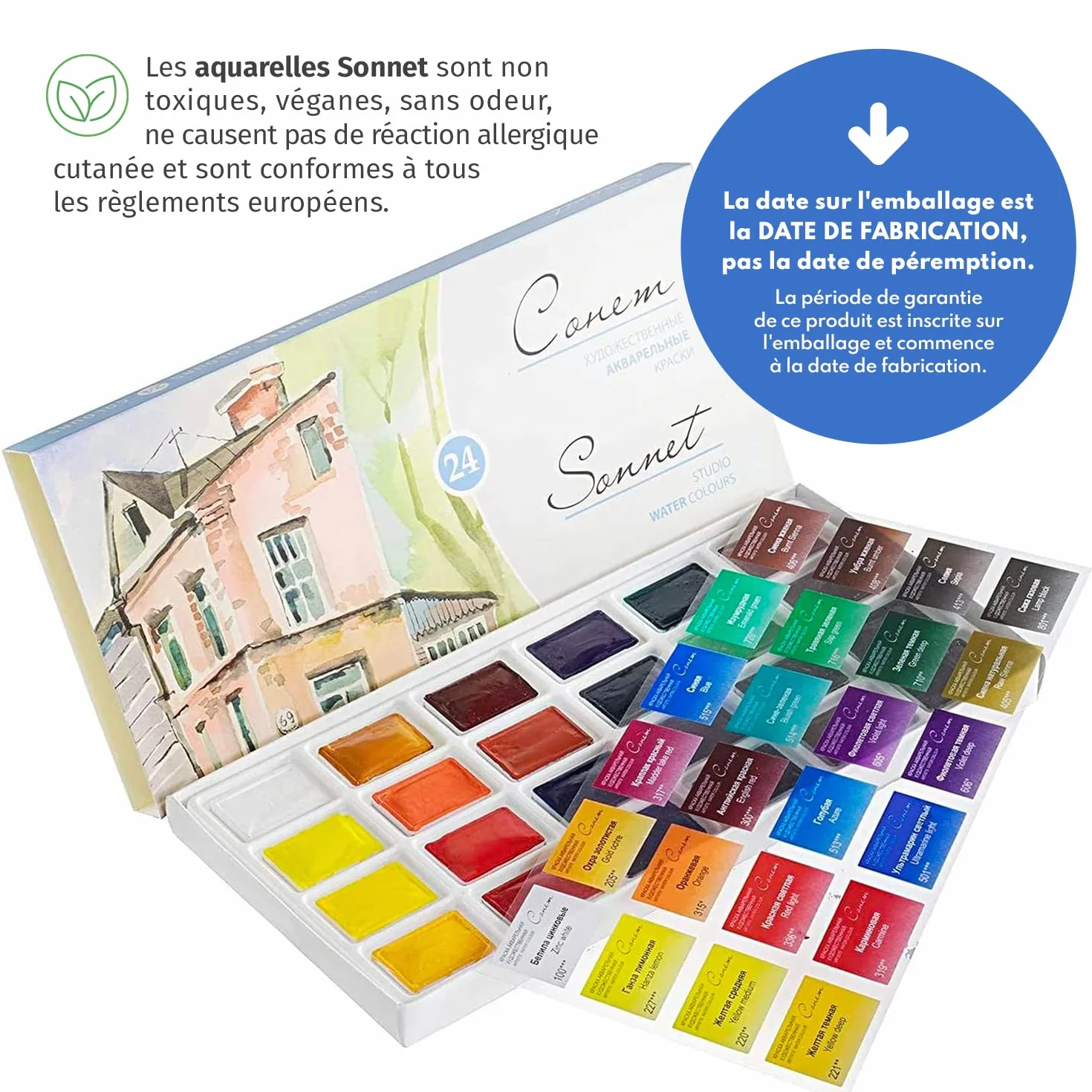 Nevskaya Palitra Sonnet Set de Peinture Aquarelle 24 Aquarelles