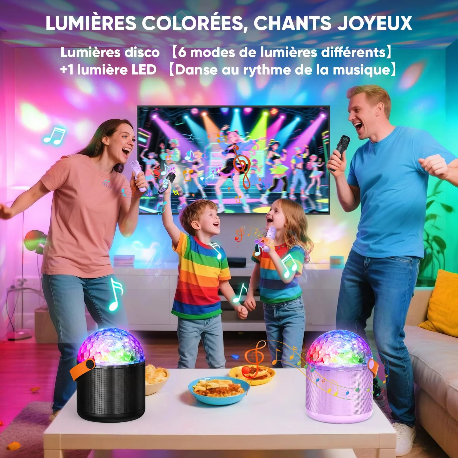 Micro Karaoke Bluetooth Enfant avec LED Disco, Enceinte Portable pour Chanter Anniversaire Famille