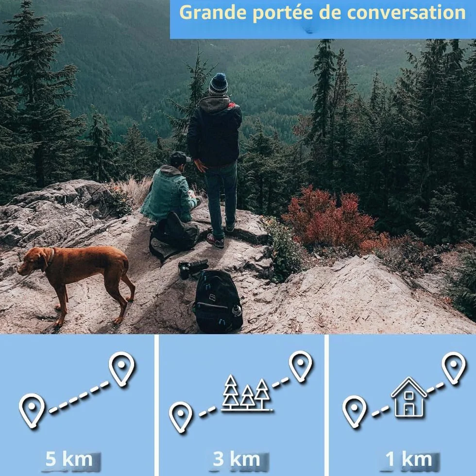 Talkie-Walkies pour Adultes Grande Portée 5 km PMR VOX Mains Libres Lampe de Poche LED Bleu