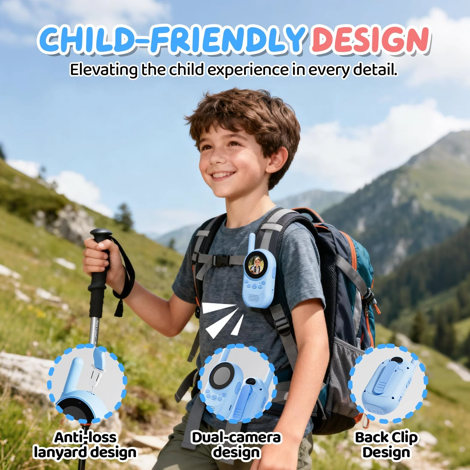 Talkie Walkie Enfants Rechargeable avec Vidéo HD Caméra Longue Portée Cadeaux Garçons Filles 3-12 Ans