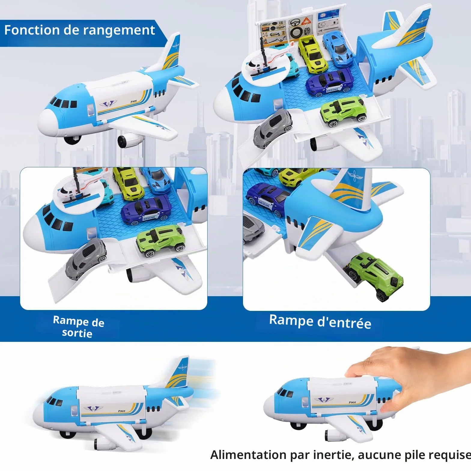 Transport Avion Jouet Voiture Jouet 15 Moyens Transport Panneaux Signalisation Tapis Jeu Hélicoptère Parking Cadeau Enfants 3+