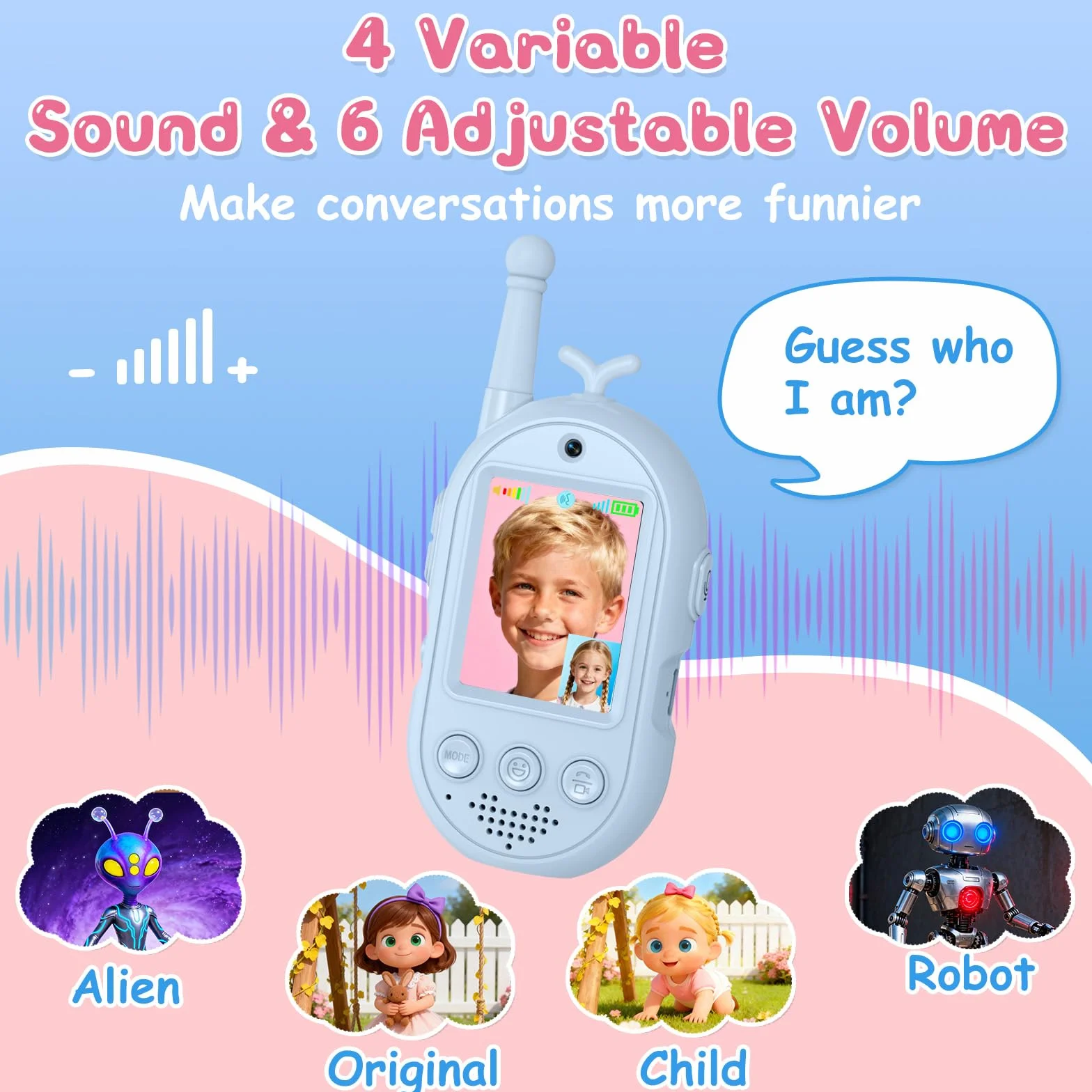 Talkie Walkie Enfants avec Vidéo, 2 Talkies Walkies Rechargeables, Communication Radio Bidirectionnelle, Cadeau 3-12 Ans (Rose + Bleu)