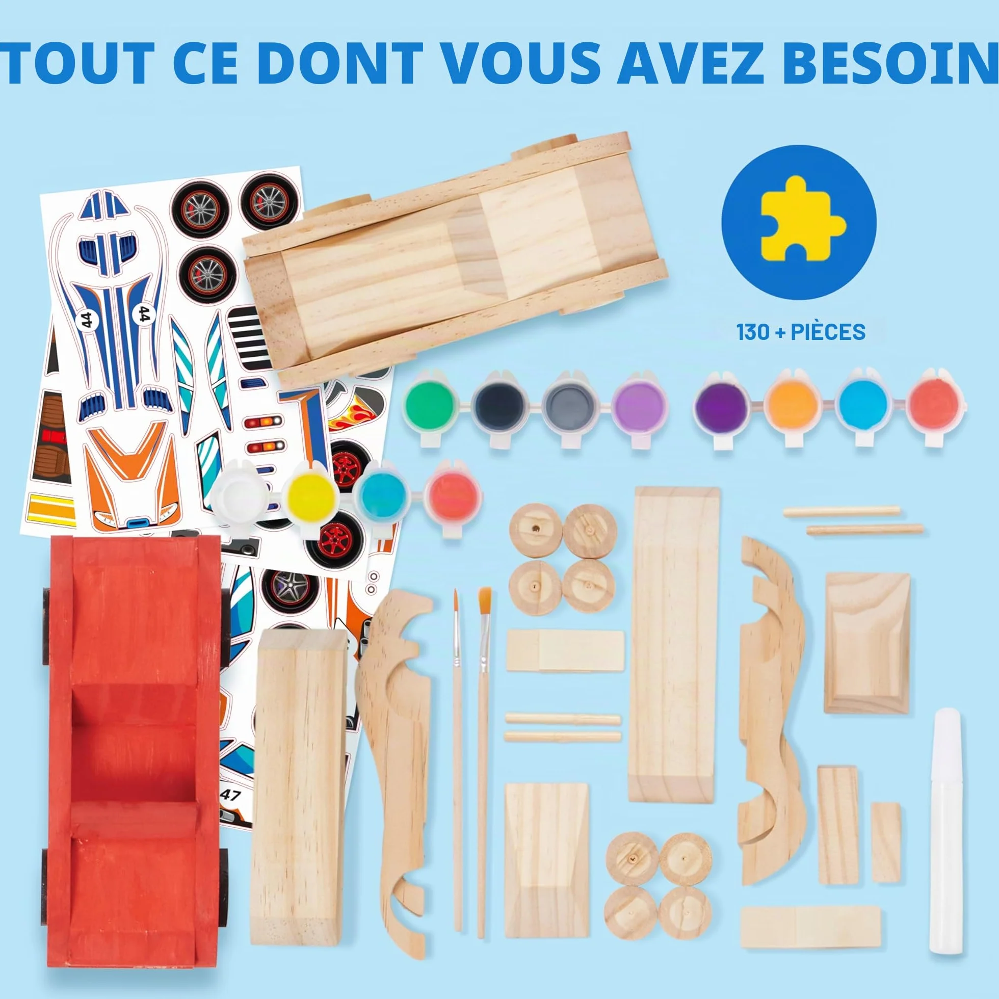 Klever Kits Kit de peinture pour voitures de course en bois, activités artistiques enfants 6-12 ans