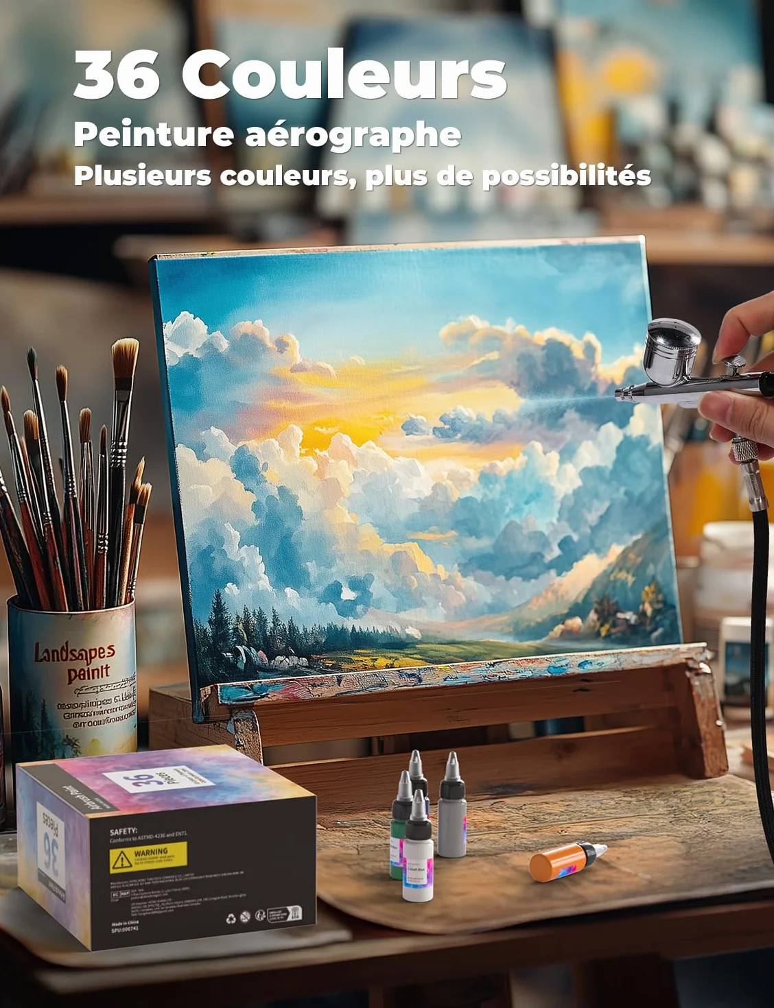 Kit Peinture Aérographe Oasser 36 Pcs 33 Couleurs 20 ml