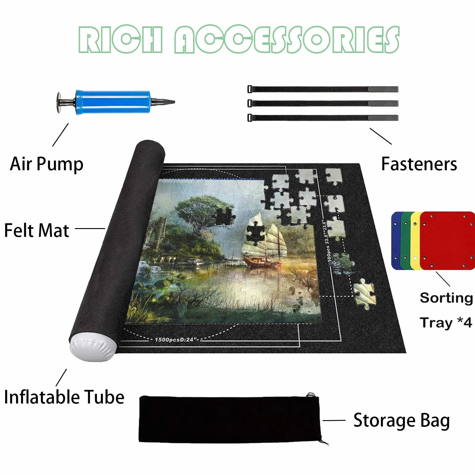 Tapis de Puzzle 3000 Pièces 1.5mm d'Épaississement Rouleau Feutre Portable Rangement de Voyage