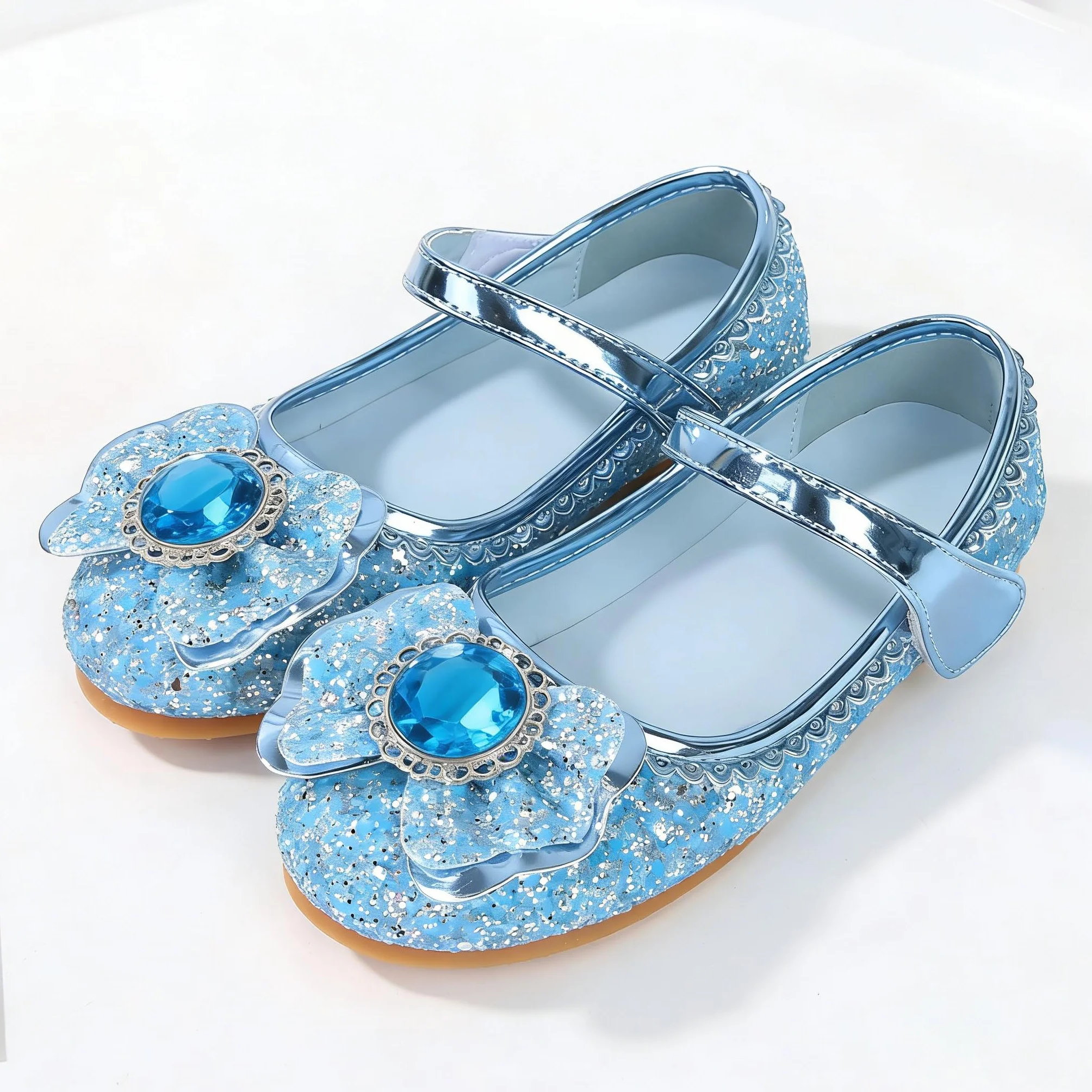 Sandale à Talon Haut Enfant Ballerine Argenté Halloween Noël Anniversaire Mariage Déguisement Crystal Bleu 30 EU