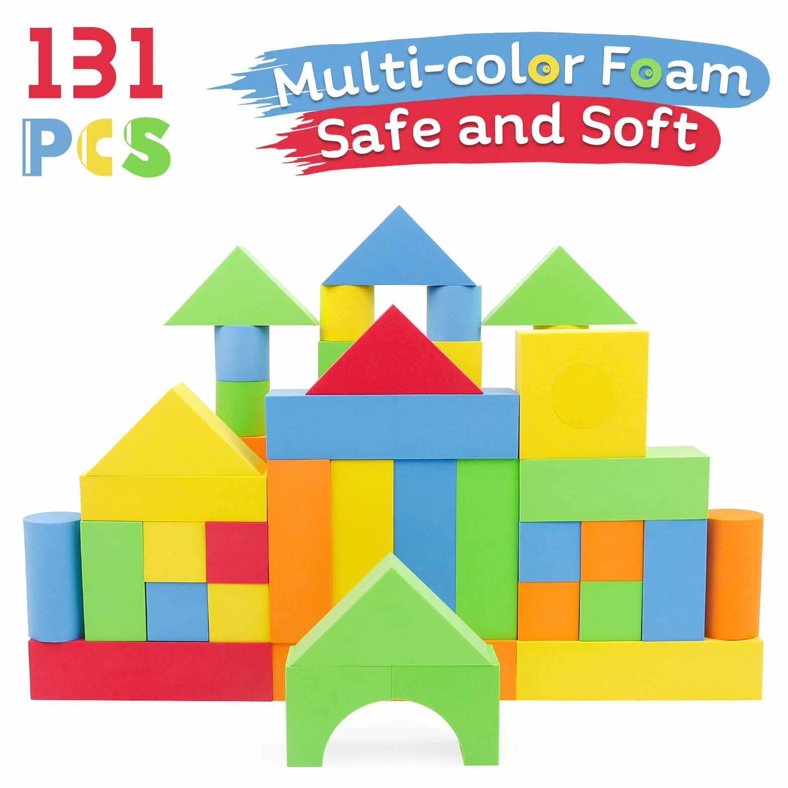 deAO Blocs de Construction en Caoutchouc et Mousse 131 Pièces Jouet d'Apprentissage Créatif pour Enfants